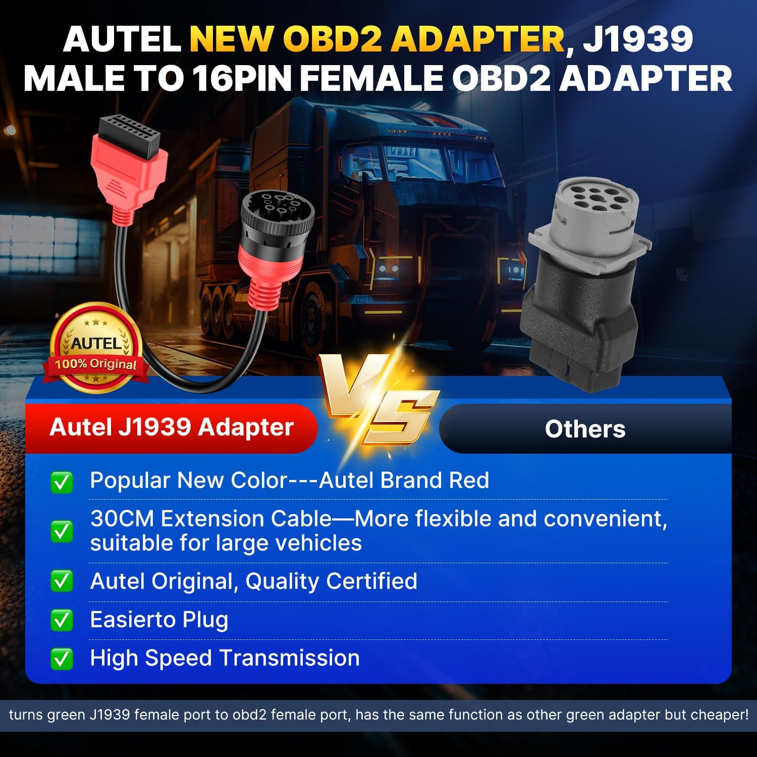 Autel Original Truck Type 2 J1939 Male to 16Pin Female OBD2 Adapter Cable image 4