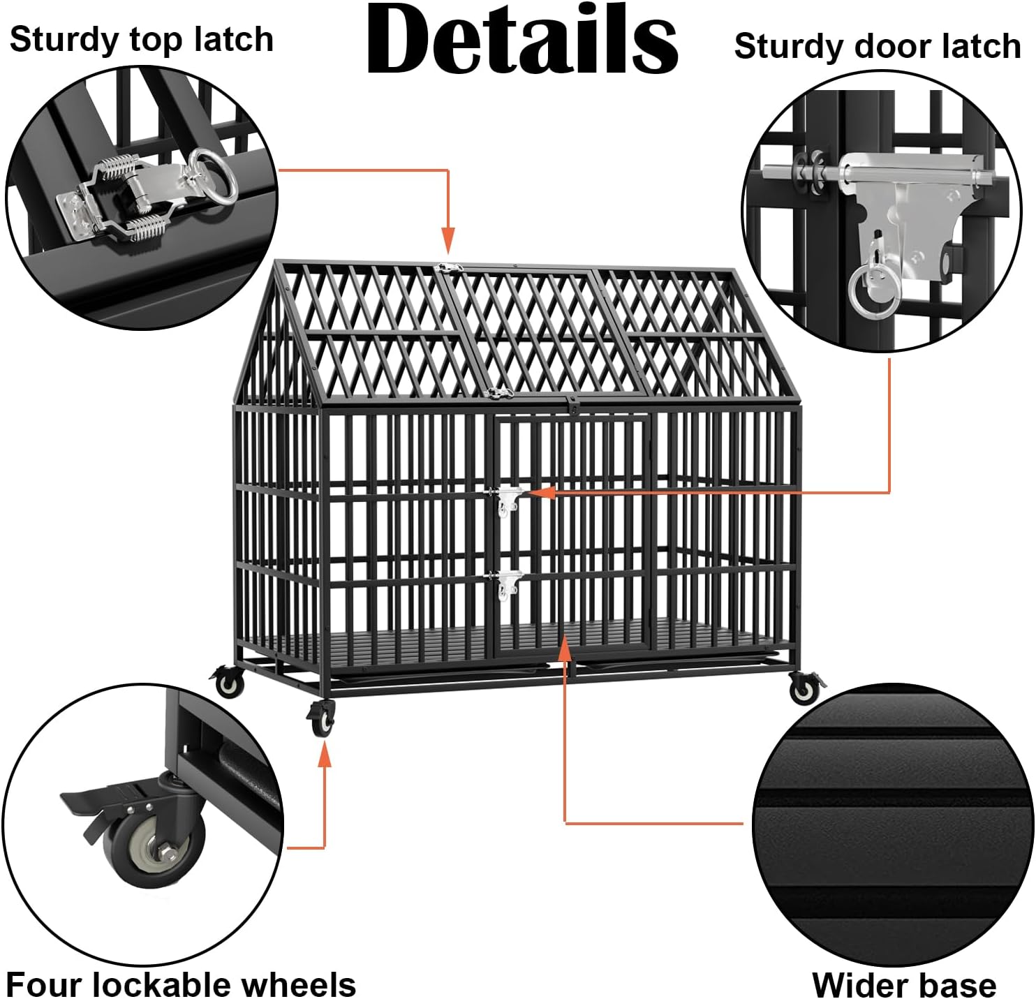 54 inch Heavy Duty Dog Crate with 2 Bowls, Indestructible Escape Proof Cage Kennel with 4 Wheels, 2 Trays and 2 Doors, Extra Large Crate Indoor for High Anxiety Large Giant Dogs, XXL