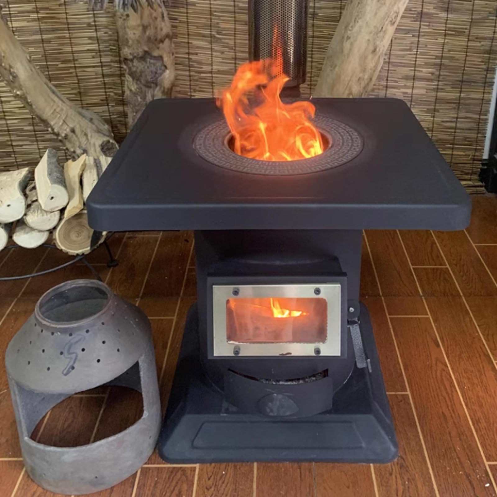 Stufa A Pellet, Cucina Economica A Legna Con Valvola Di Tenuta Della Fiamma E Forno For Cucinare, Bollire L'Acqua, Mantenere Il Cibo Caldo