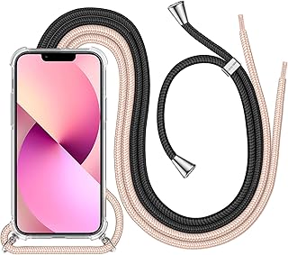 Cover Compatible con iPhone 13,Cover con Collana Practical Stylish,custodia a tracolla,custodia per cordino,Case per Girocollo in TPU trasparente con cordino regolabile,Nero + rosa dorato