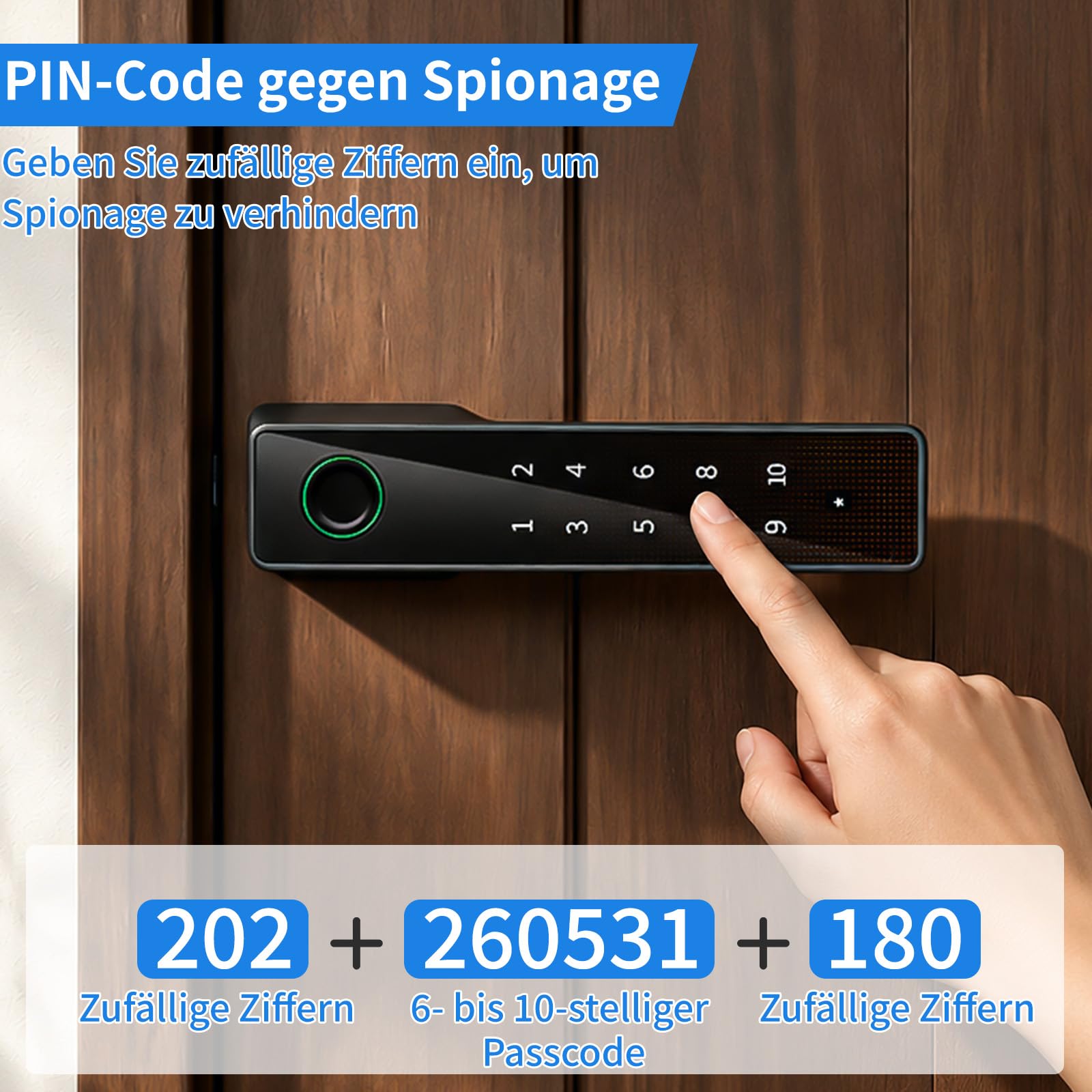 5-in-1 Türöffner Fingerabdruck, Türschloss mit Zahlencode, Smart Türschloss mit Fingerabdruck, APP, Code, Schlüssel & biometrischer Entsperrung für Schlafzimmer, Zuhause, Hotel (schwarz)