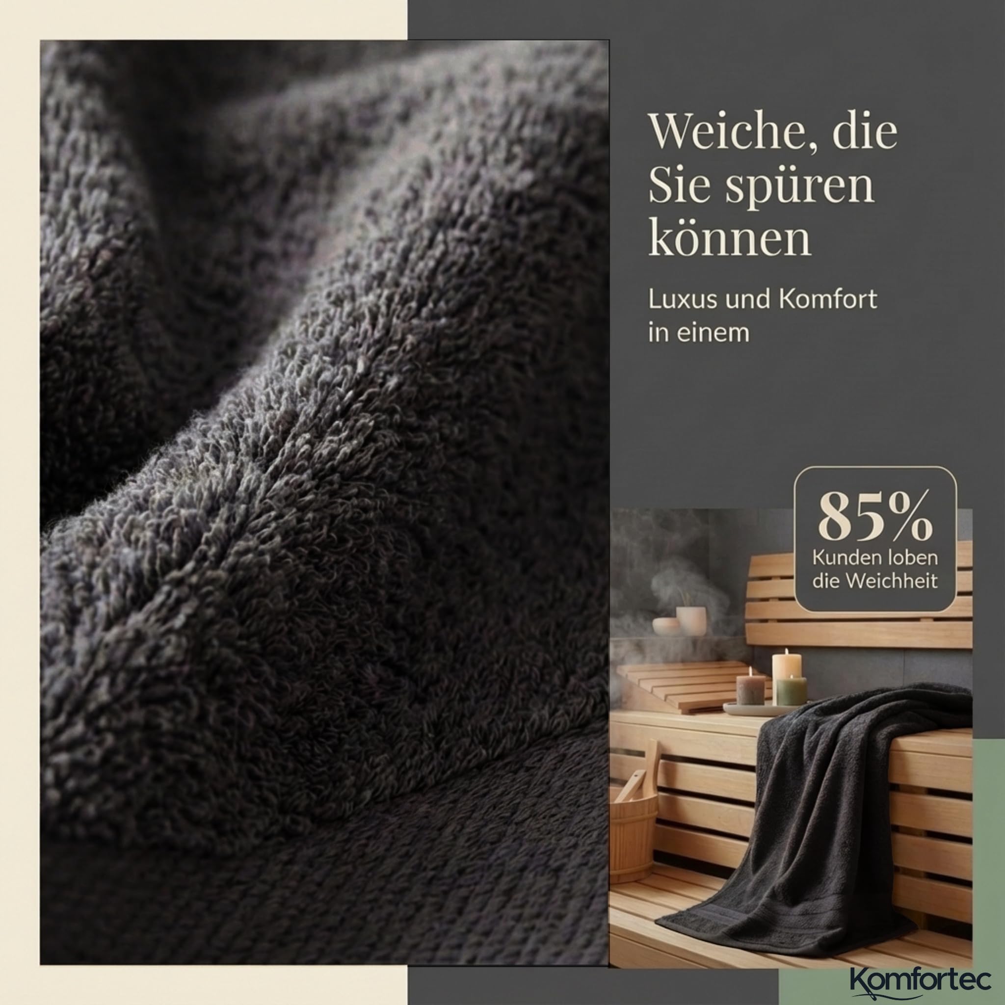 Komfortec Set di 6 asciugamani in 100% cotone, 2 asciugamani da bagno 70 x 140 cm e 4 asciugamani da 50 x 100 cm, in spugna, morbido, nero