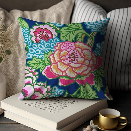 Miniatura 7 de Chinoiserie Chic - Cojín asiático para sofá, rosa, azul real, peonía, floral, colorido, chinoiserie, para sofá, sala de estar, 20 x 20 pulgadas,