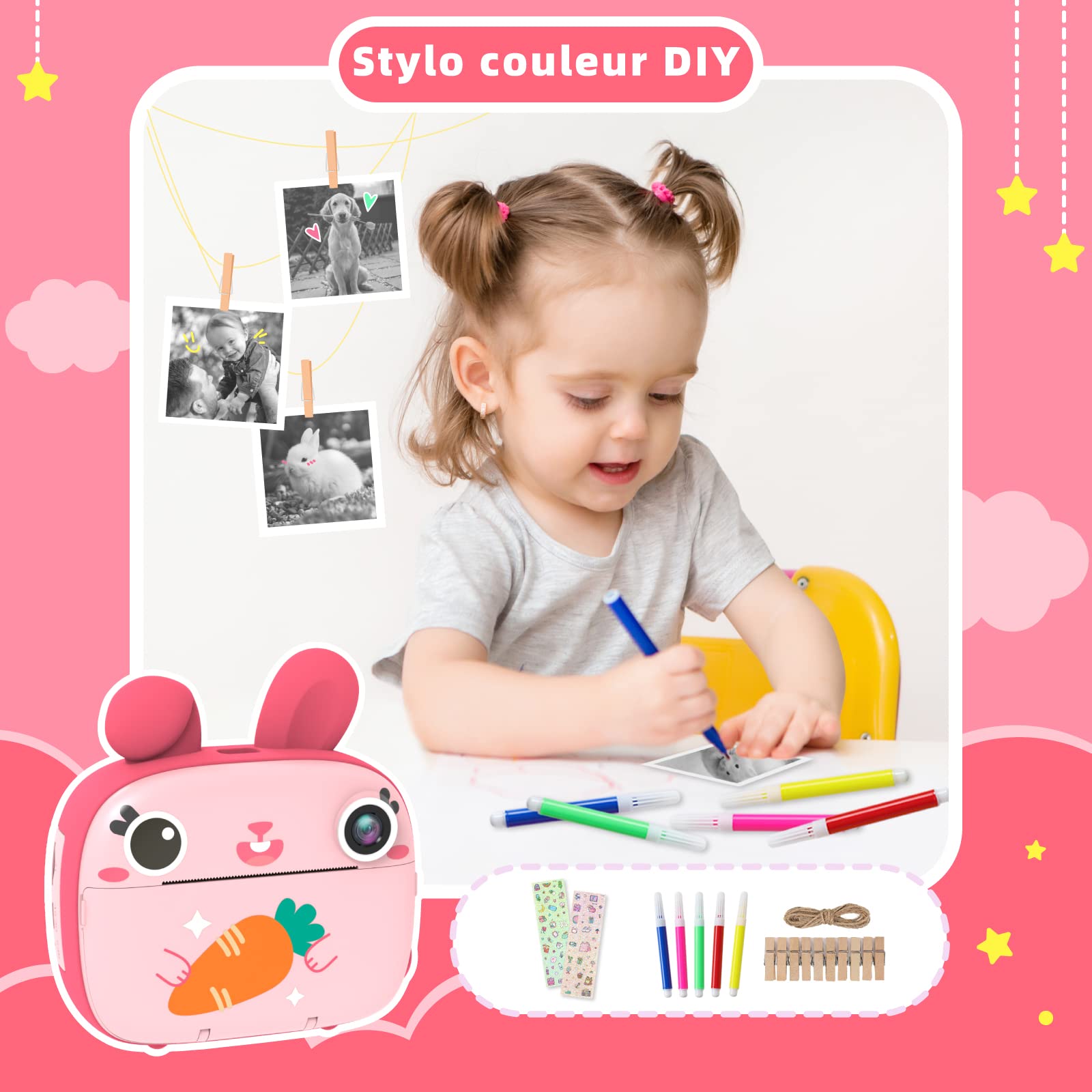 CAMCLID Appareil Photo Instantané Enfants, 3,0 Pouces Appareil Photo