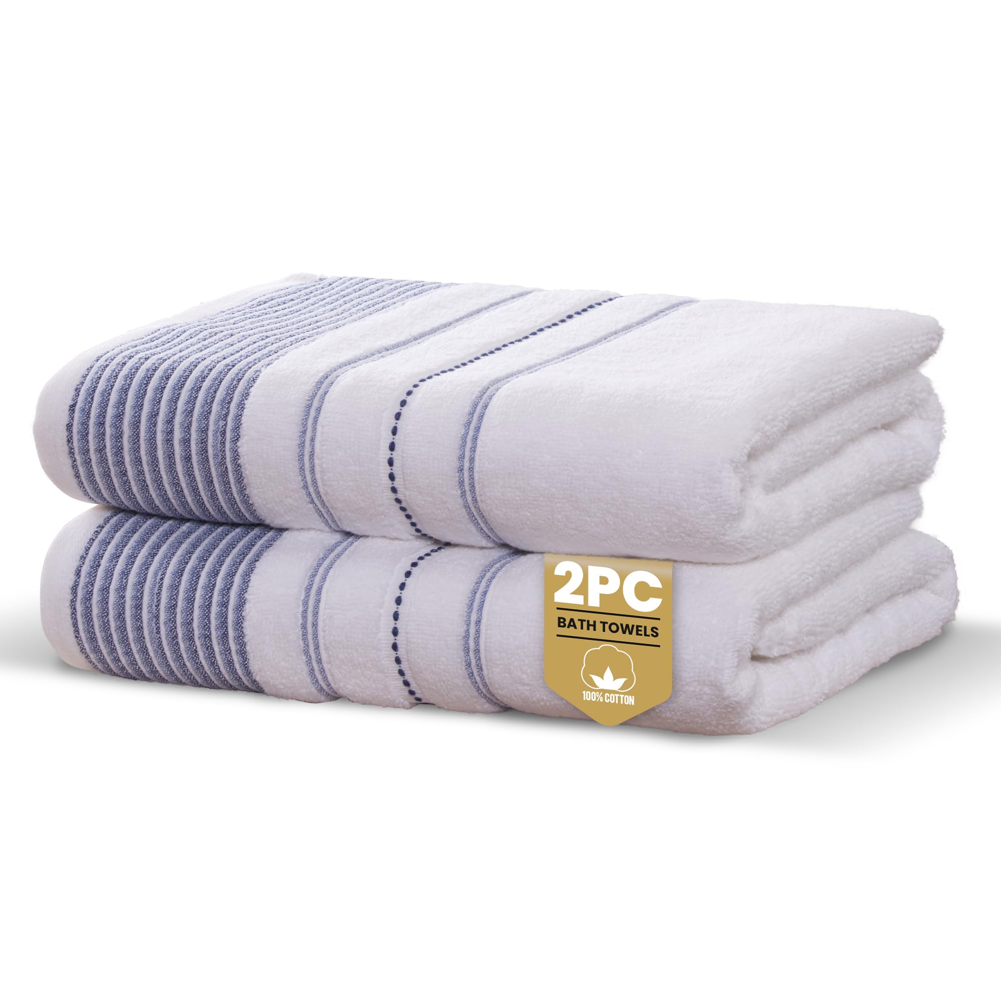 Rapport Home Dakota Stripe Bath Towels 2-Pack | Blue, 70x120cm | 100% Cotton 500gsm | Oeko-Tex Made in Green & BCI Certified
