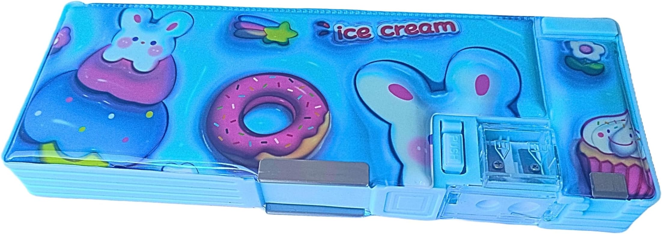 3D Magnetic Pencil Case with Sharpener – Compass Box for Kids (Blue)