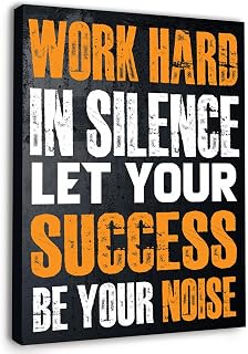 Gwisml Work Hard In Silence Wall Decor,Inspirational Success Quotes Canvas Frame Paintings For Office Home Workplace Wall Art Decor