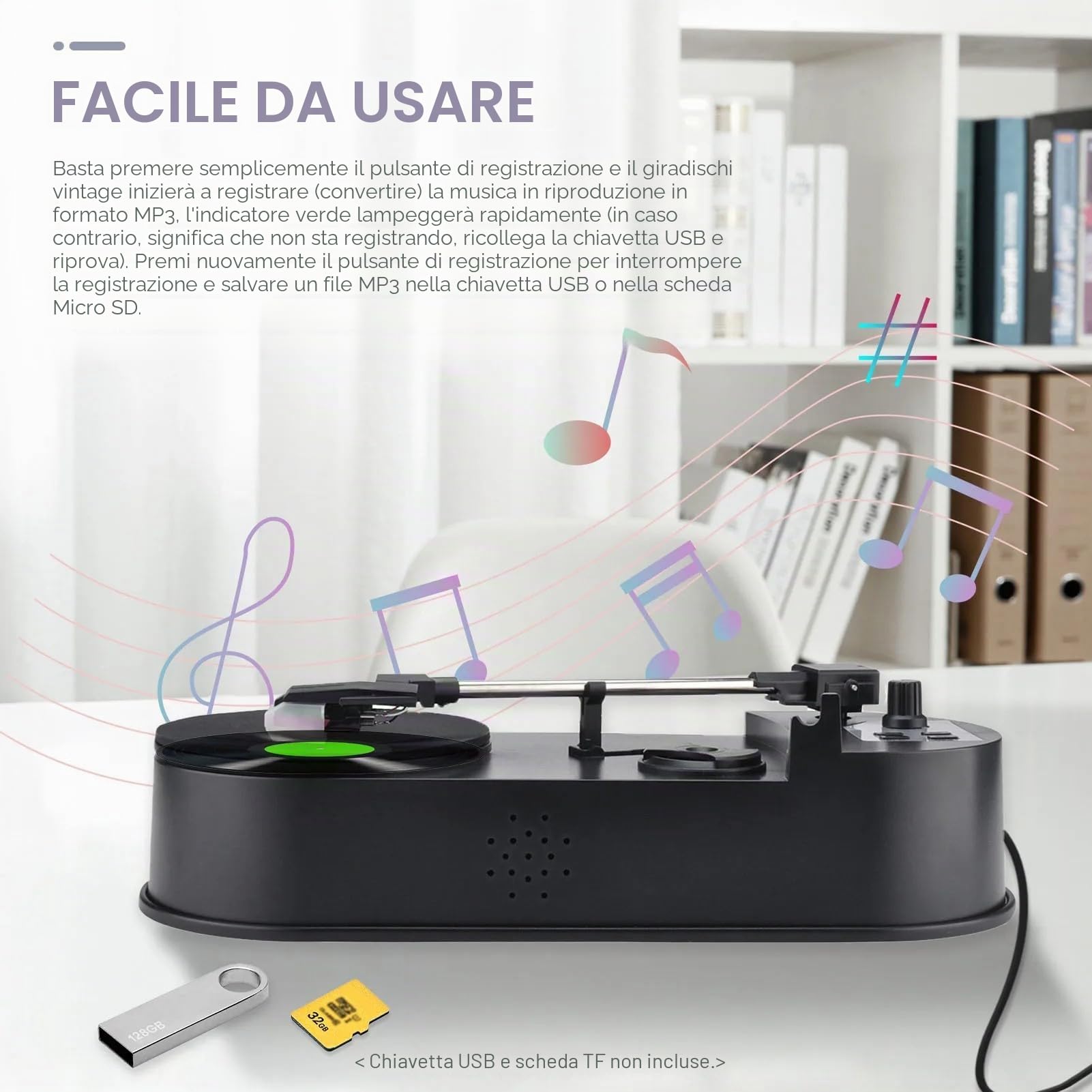 Mini giradisco vinile a MP3, non c'è bisogno di computer Ezcap613P per convertire dischi in vinile per uso domestico e conservazione della musica