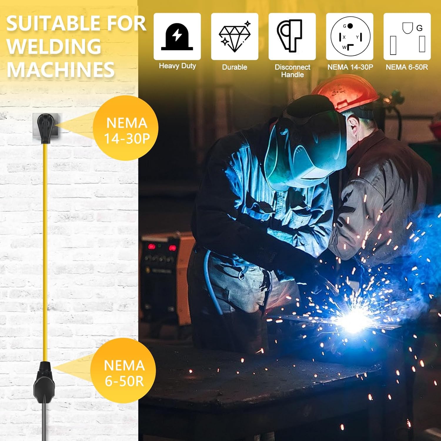 10FT NEMA 14-30P to 6-50R Welder Adapter Cord, ZDHQLHJ 30Amp 4 Prong 14-30 Dryer Male Plug to 50Amp 3 Prong 6-50 Welder Female Receptacle Power Cord, for Welding Machine Plasma Cutter EV Charger