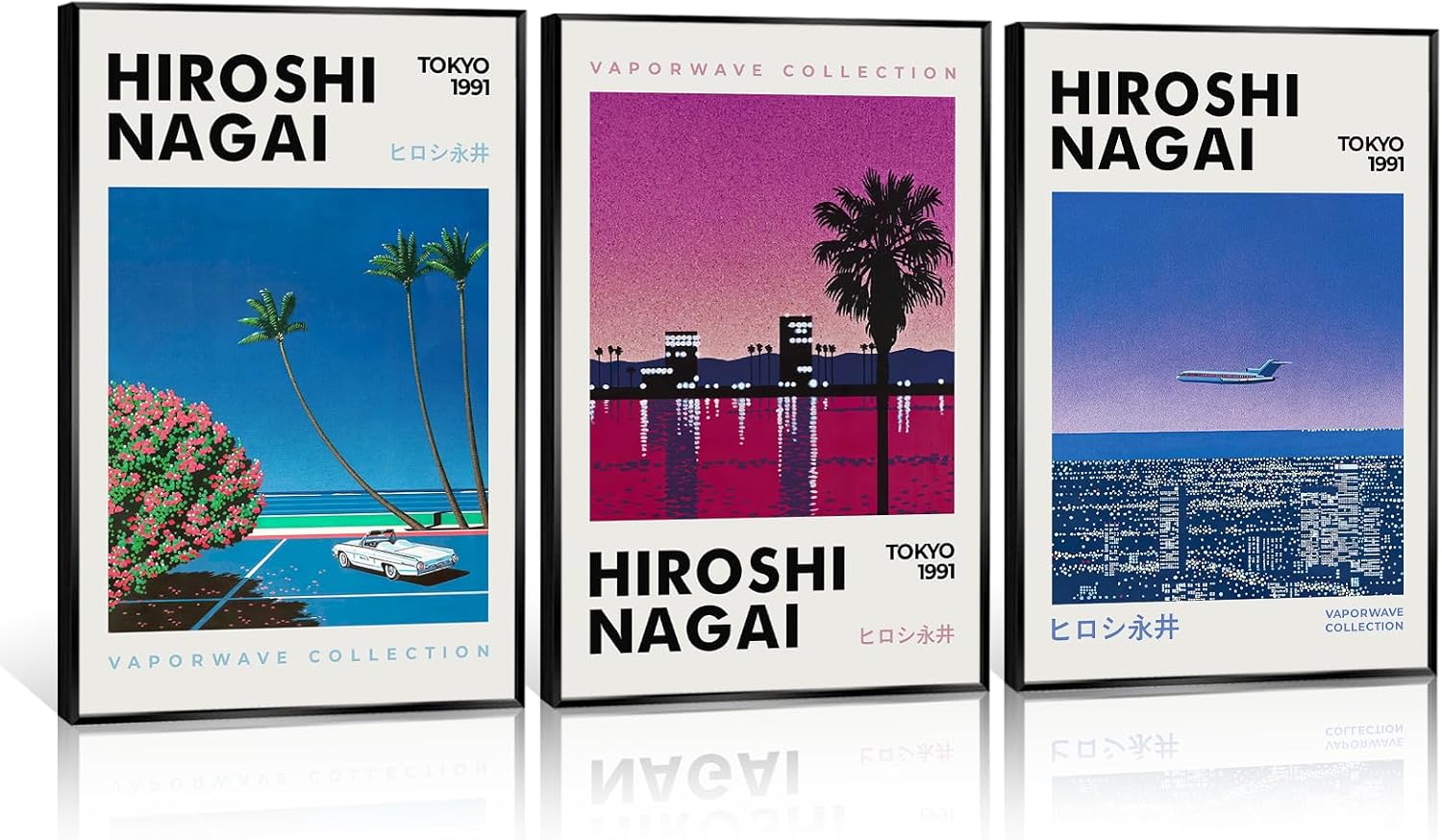 Japanese Canvas Wall Art, Framed Hiroshi Nagai Vaporwave Poster for Room Aesthetic, Set Of 3 Retro 90s Japanese Manga Colorful Art Print, Modern Japanese Landscape Art 24x36in Japanese Canvas Wall Art, Framed Hiroshi Nagai Vaporwave Poster for Room Aesthetic, Set Of 3 Retro 90s Japanese Manga Colorful Art Print, Modern Japanese Landscape Art 24x36in