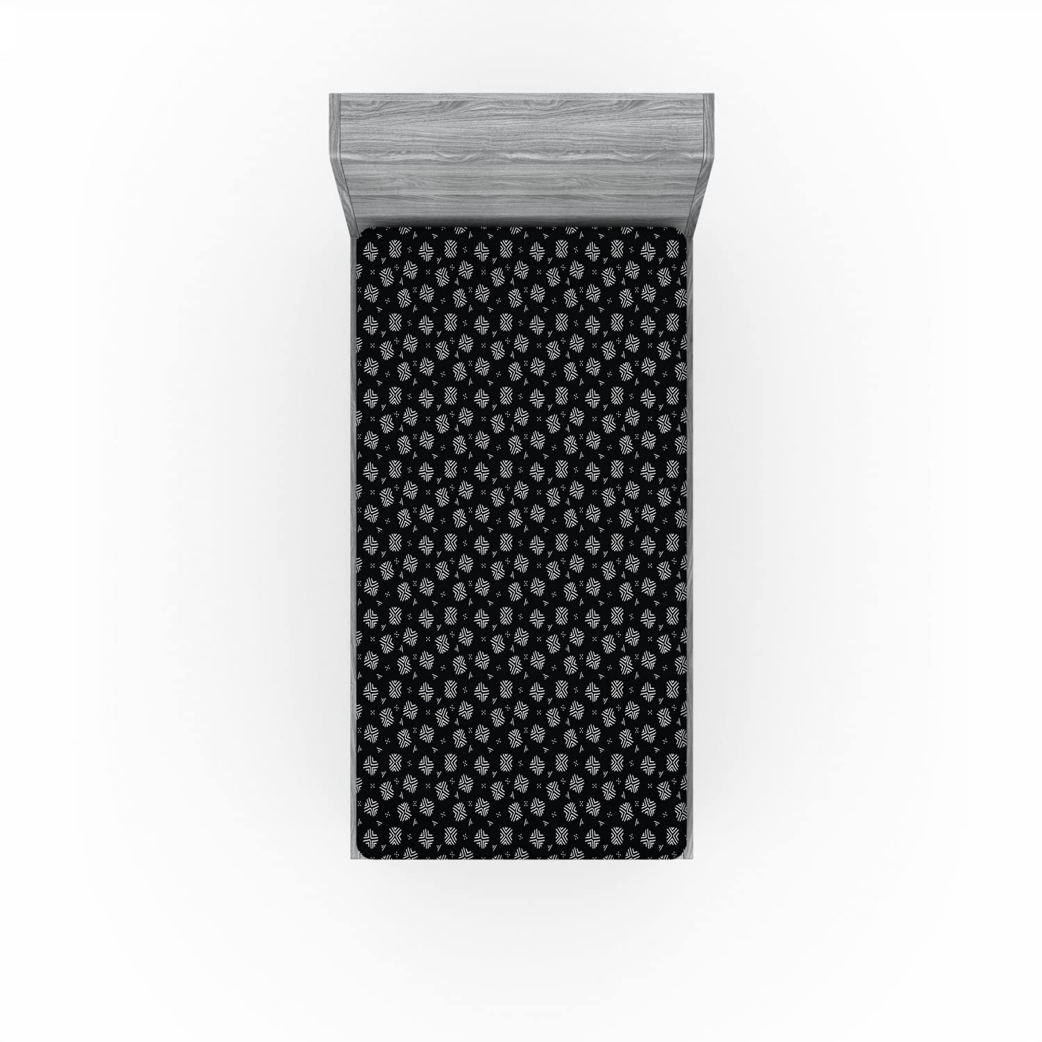 Ambesonne Mudcloth 2 Pack Fitted Sheet, Traditional Folk, Bed Cover All-Round Elastic Deep Pockets 2 Pieces, Package Contains 2 Twin Size Fitted Sheets, Charcoal