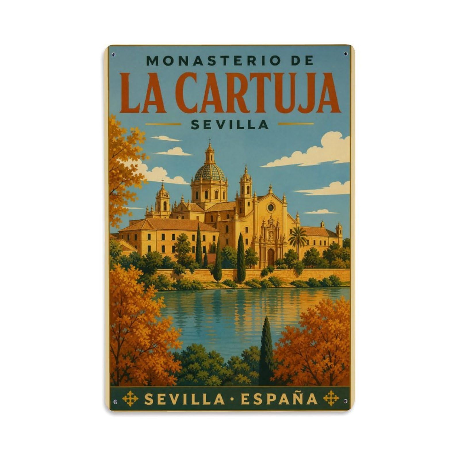 Huiyhb 8X12inch(20X30cm) Vintage Travel Monasterio Cartuja Seville Monastery Complex Metal Tin Sign