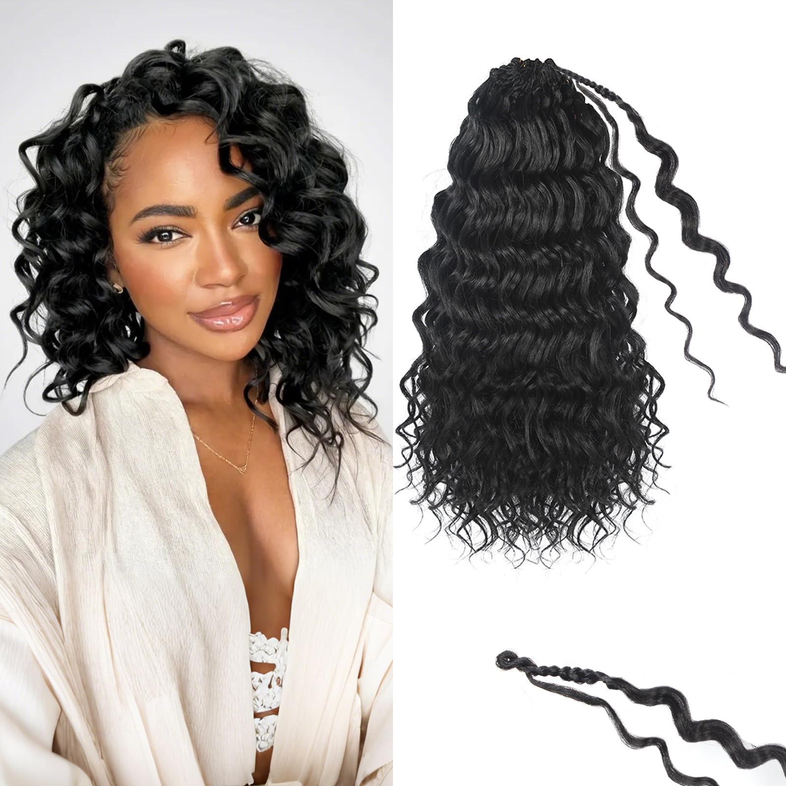 Photo 1 of 10 Inch Pre Looped Ocean Wave Crochet Braids Pure Protein Close to Human Hair 8 Packs Boho Ocean Braids Pre Twisted Deep Wavy Crochet Hair for Black Women(10 Inch 1B)