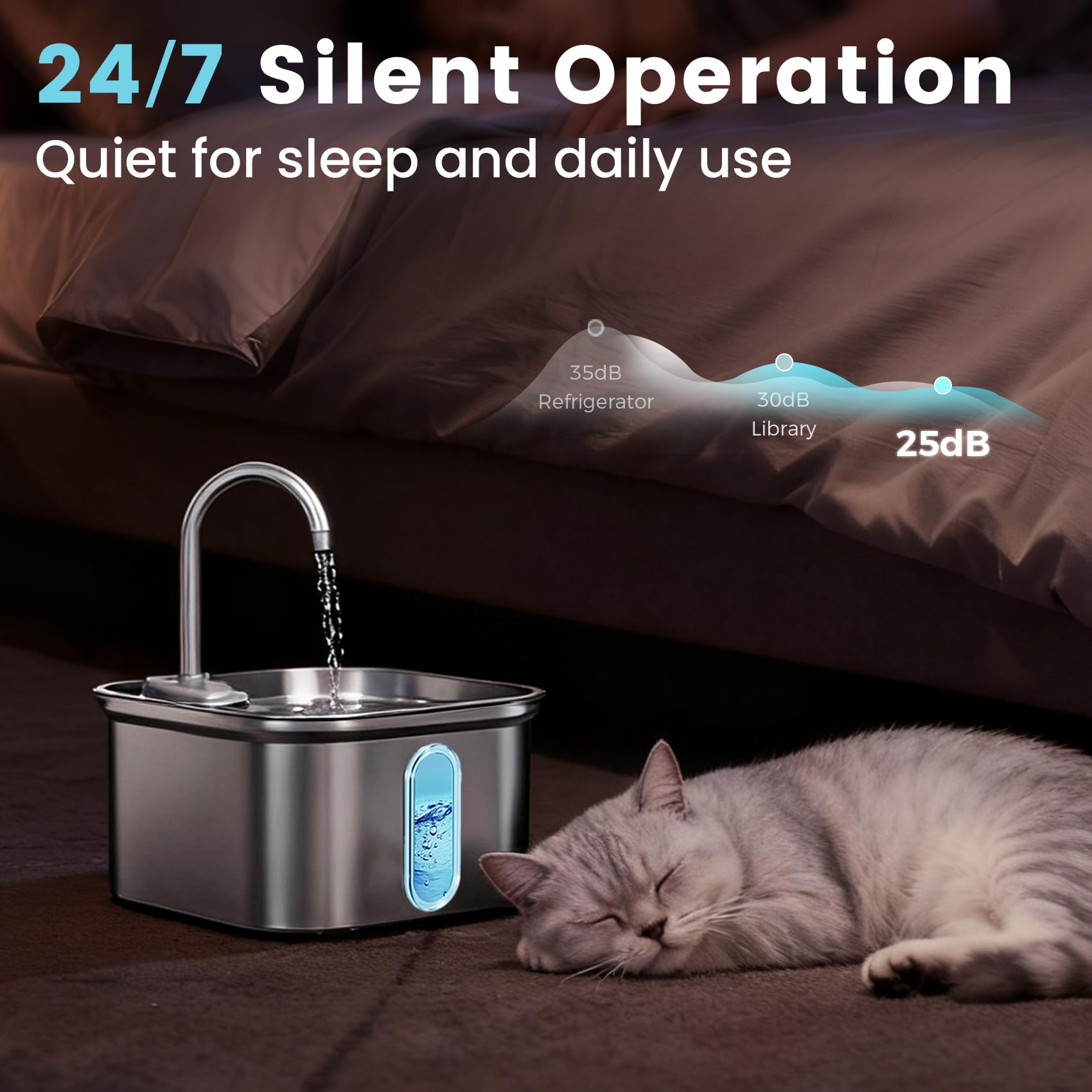 Fuente de Agua para Gatos, Acero Inoxidable, 3,2 L, dispensador de Agua automático silencioso para Perros, Apagado automático Seguro, Fuente de Agua Cuadrada Grande para Gatos de Interior