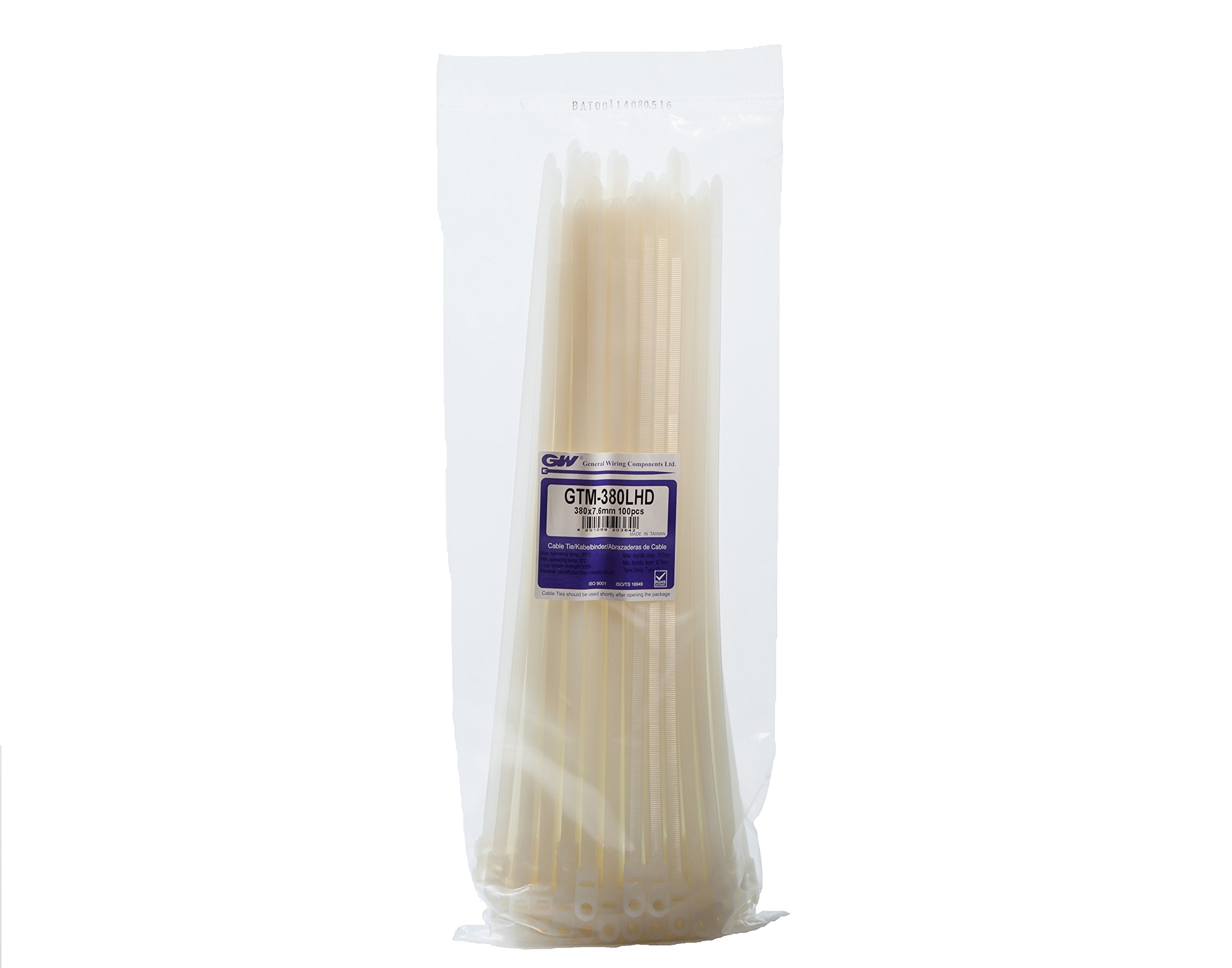 GW Wiring ProductsMountable Head Tie 380 x 7,6mm, Natural, 100 pcs, GTM-380LHDC, Set of 100 Pieces