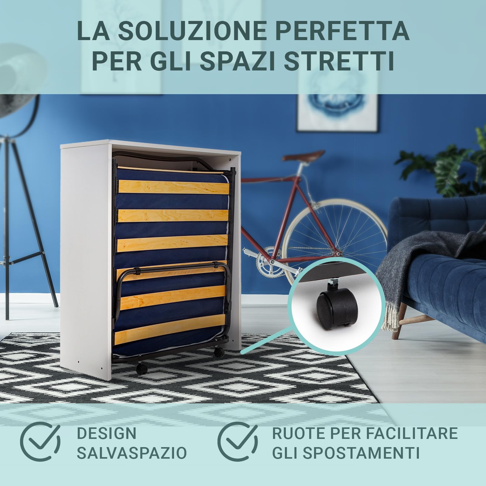 DOLCI SOGNI Mobile Letto A Scomparsa Singolo Bianco 80x190, Letto a Scomparsa con Mobile dotato di Rete a Doghe in Legno e Materasso, Letto Pieghevole Estraibile