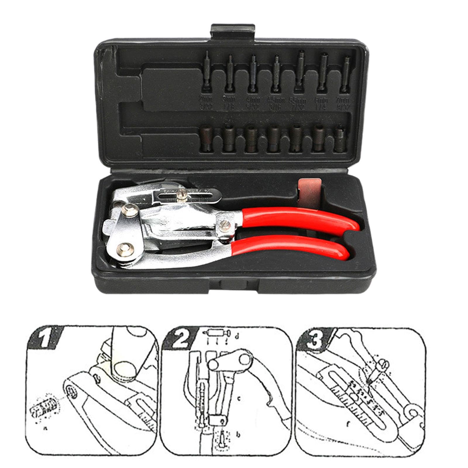 Zestaw do dziurkowania 16 szt. matryc 2 mm – 7 mm, wytrzymały, ergonomiczny uchwyt