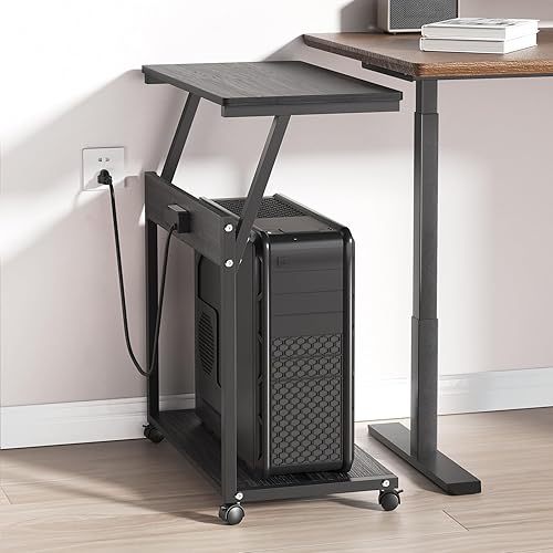 Miniatura 4 de Soporte de torre para computadora con ruedas de bloqueo de 360, carrito de CPU móvil ajustable de 5 alturas, soporte de PC debajo del escritorio