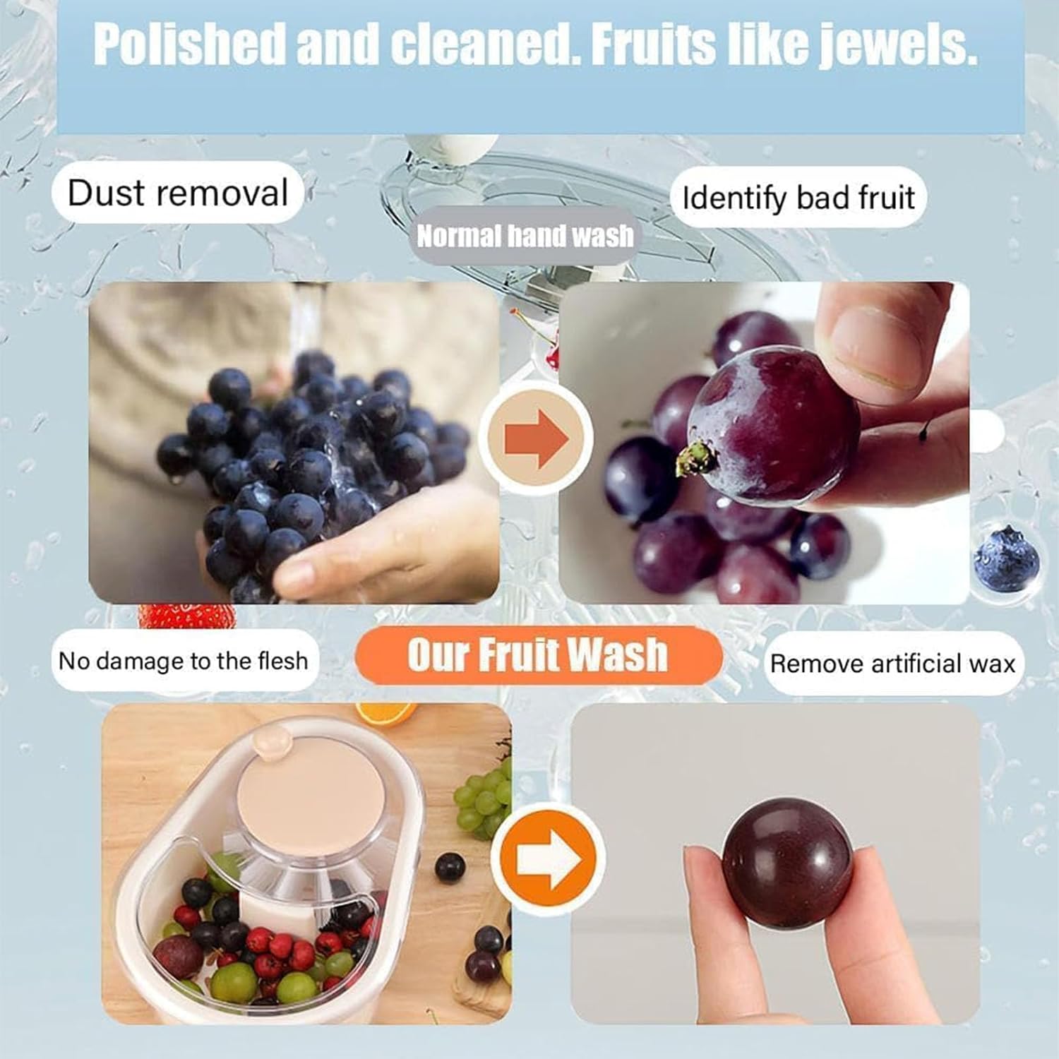 2025 New Fruit Cleaner Spinner, Large Multifunctional Vegetable Washer Bowl with Brush, Fruit Scrubber for Home Kitchen (Beige)