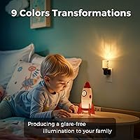 Vista 3 de L LOHAS LED Luz nocturna, paquete de 2 luces nocturnas regulables enchufables a la pared, luz nocturna RGB que cambia de color con sensor de luz