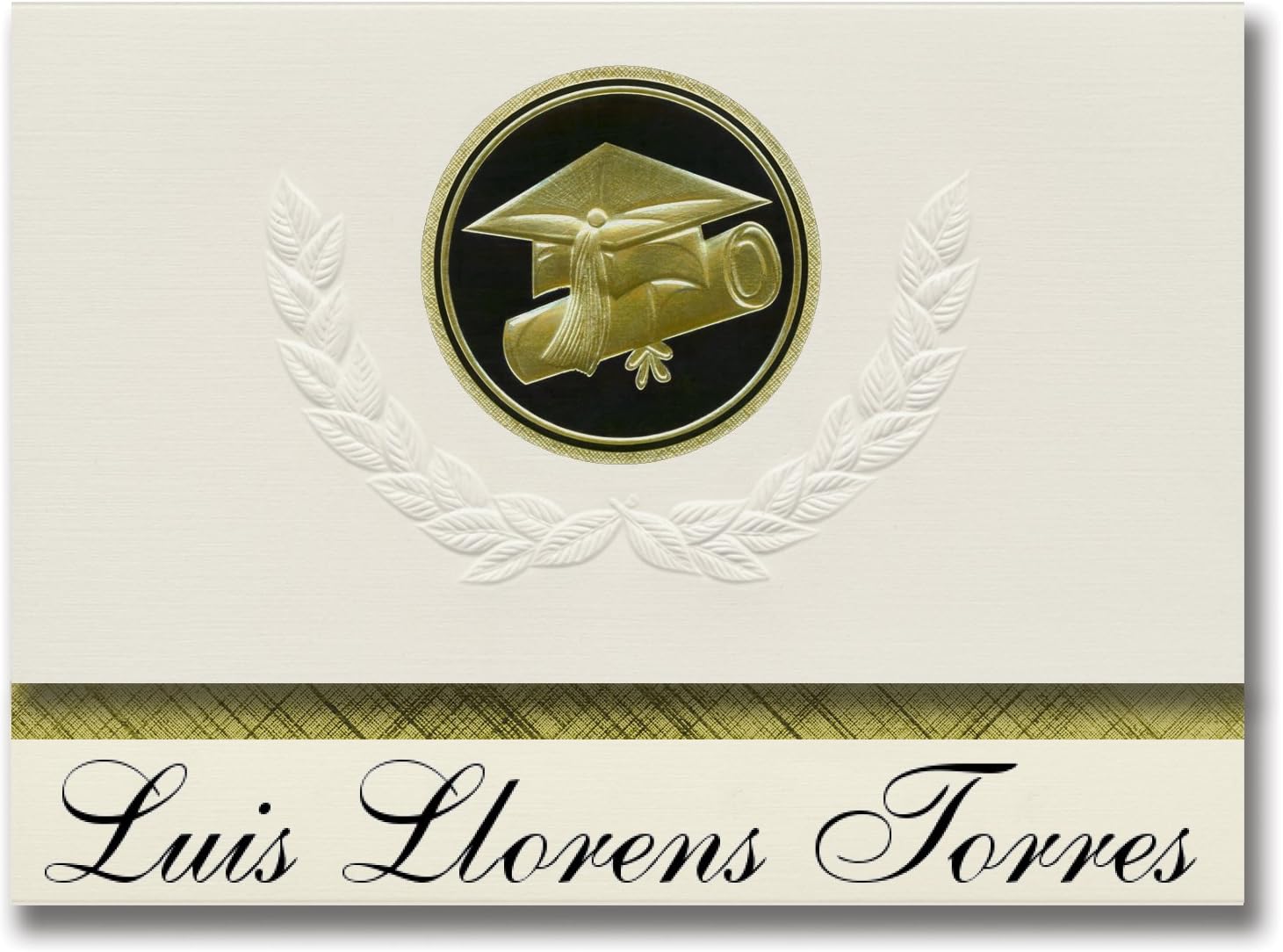 Signature Announcements Luis Llorens Torres (Juana Diaz, PR) Graduation Announcements, Presidential style, Basic package of 25 Cap & Diploma Seal. Black & Gold.