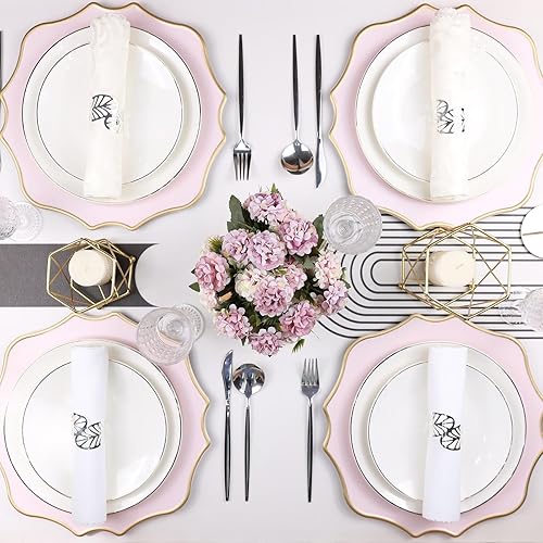 Miniatura 10 de Omuriko Cargadores blancos antiguos para platos de cena, platos decorativos de plástico festoneado de 13 pulgadas, juego de 6 para bodas,