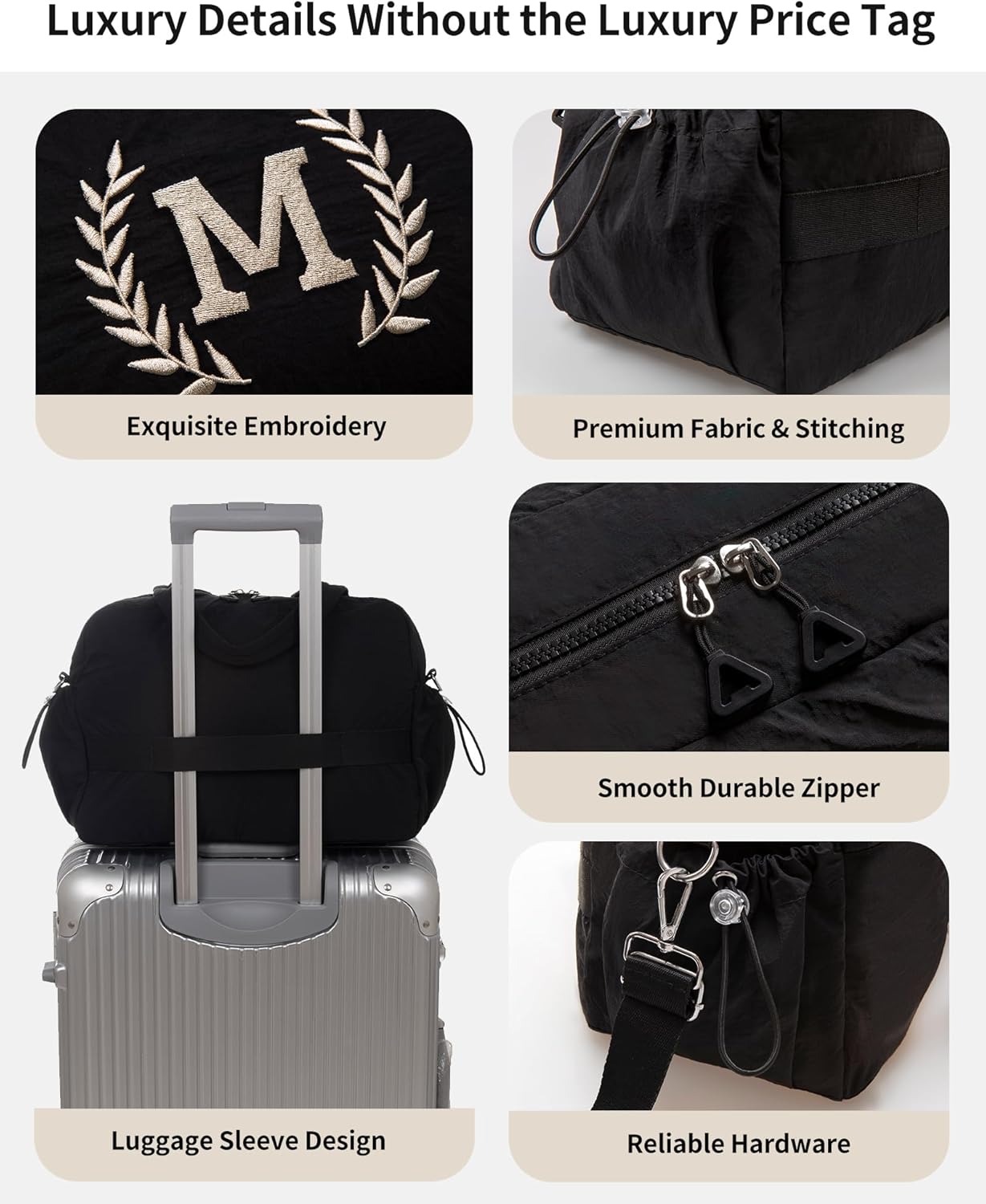 Gym Duffle Bag for Women – Embroidered Custom Initial Sports Bag for Men – Personalized Travel & Workout Duffel with Luggage Sleeve – Thoughtful Gift for Mom, Girl, Daughter, Mother (Black, A) - Image 4