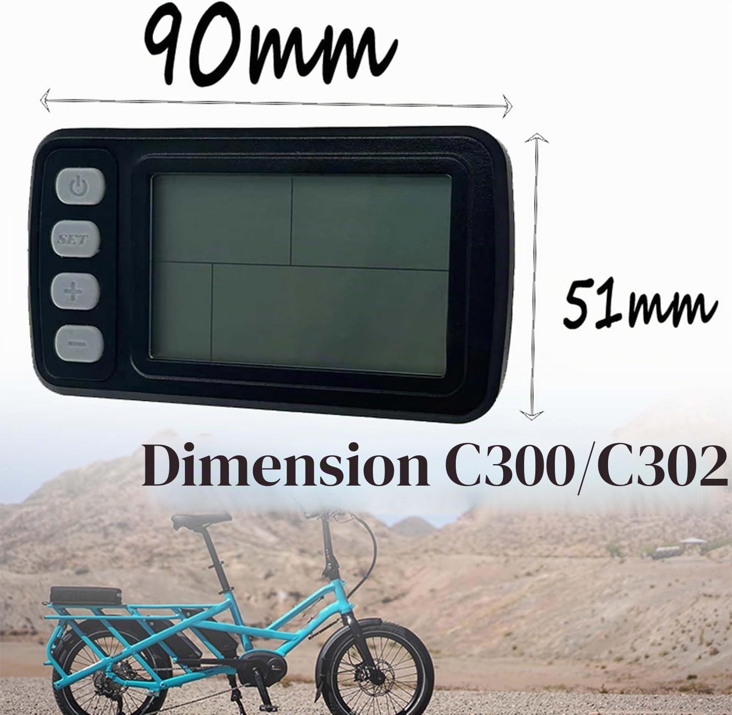 Écran LCD pour Vélo Électrique C300/C302 Panneau de Contrôle avec Prise Étanche 36V/48V Compteur de Vitesse pour Vélo Électrique