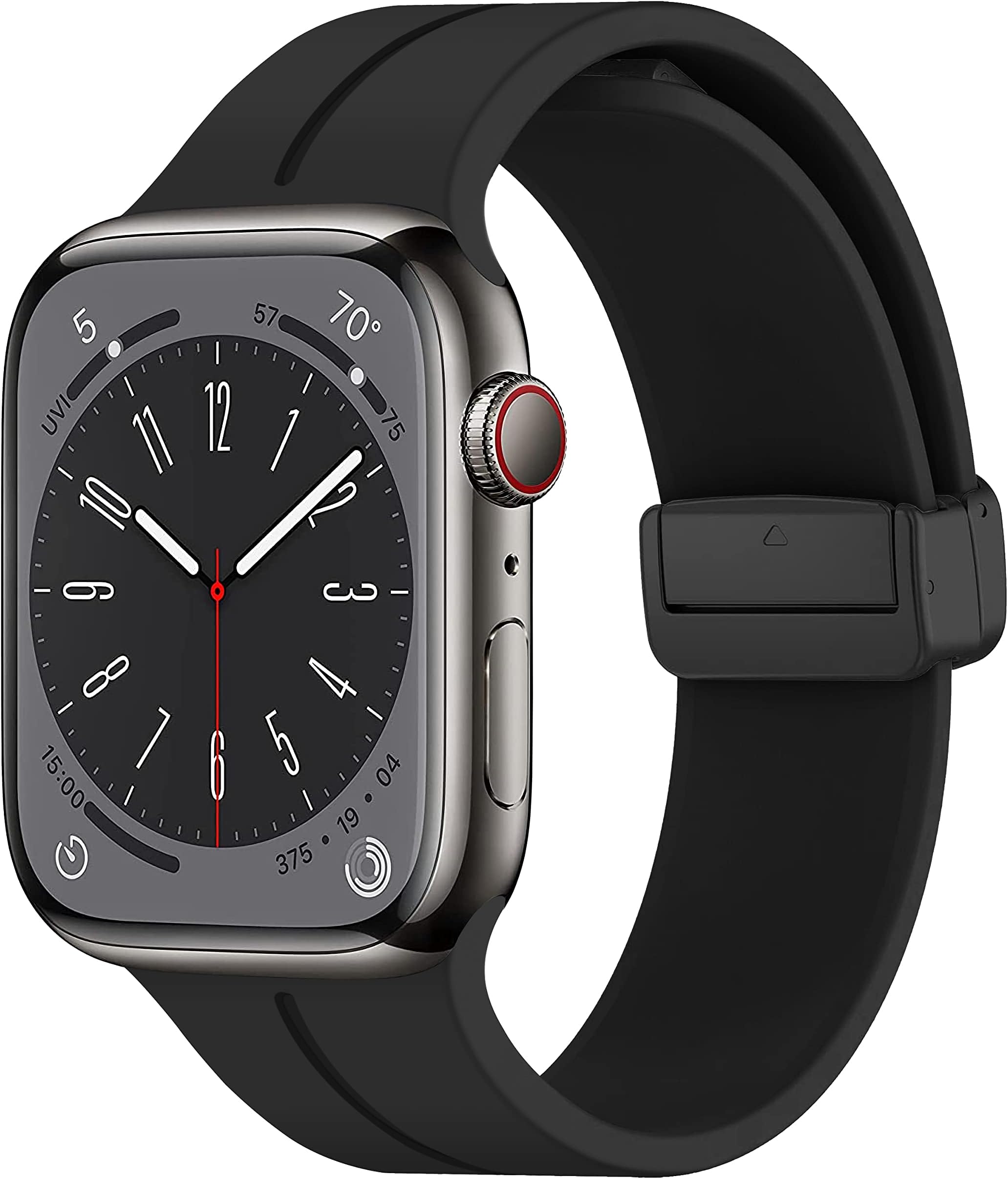 for Apple Watch Band 44mm 40mm 49mm 38mm 45mm 41mm 42mm Women men,Sport Silicone Strap+Magnetic D-Buckle WristBands for Apple Watch Series 8/ultra/7/SE/6/5/4/3/2/1,iWatch Bands,black
