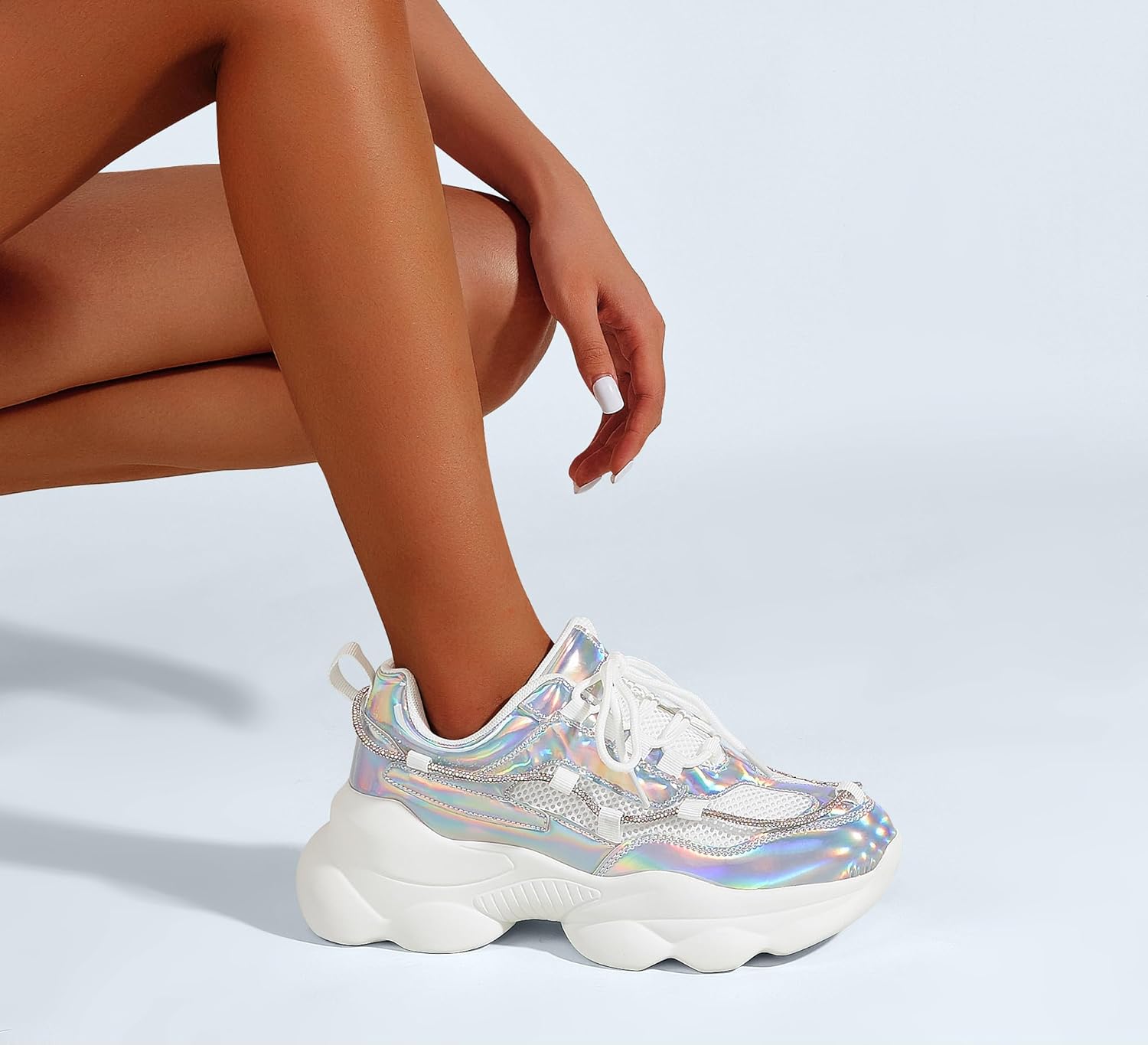 LUCKY STEP Women's 90s Chunky Sneakers Sparkly Bling Rhinestone Rope Platform Casual Thick Dad Rave Walking Shoes - Image 8