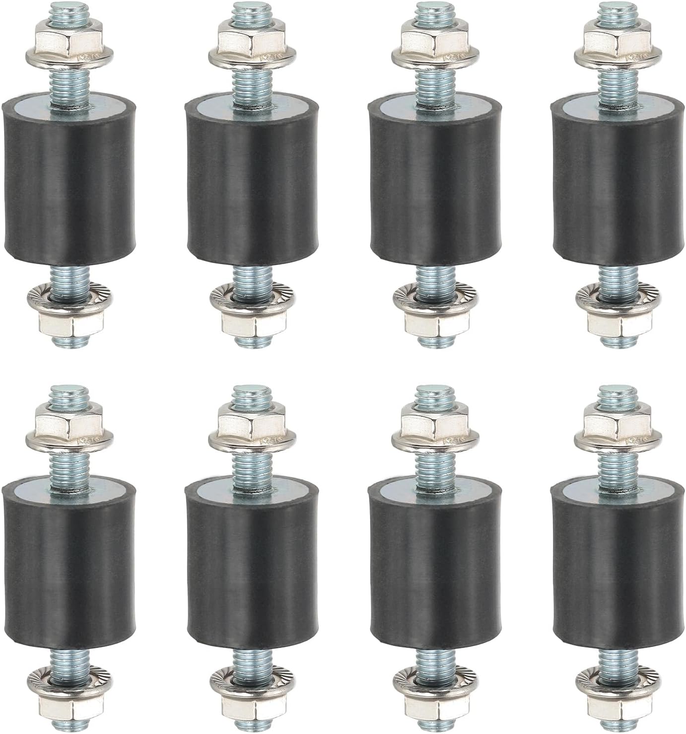 PATIKIL M8 25x25mm Rubber Isolator Mounts, 8 Pcs Rubber Studs Shock Absorber Anti-Vibration Isolation Damping Mounts with Lock Nuts for Motor, Air Compressor, Engines (65mm Height)