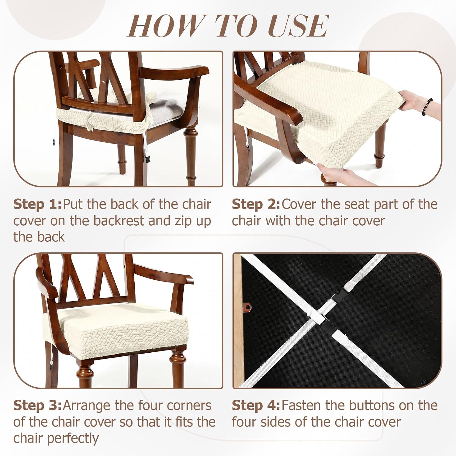 Havawish Large Jacquard Dining Room Chair Seat Covers with Armrest Dining Chair Slip Covers Protectors(Beige White, 1 Pcs)