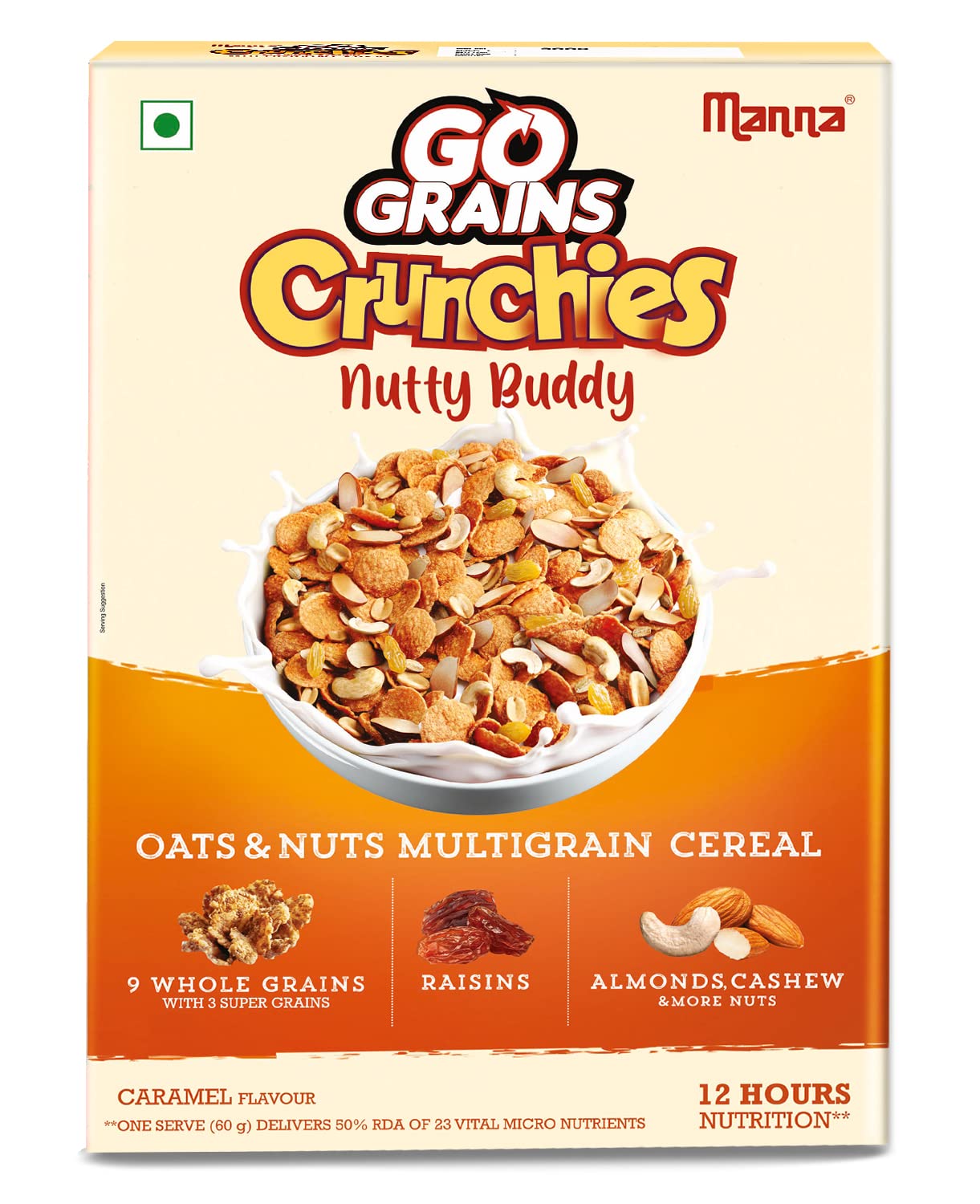 Manna Go Grains Crunchies, Oats and Nuts. Multigrain Breakfast Cereal for Kids. No Maida, No Refined Sugar.Fortified Cereal with 50% RDA of 23 Essential Vitamins and Minerals in every bowl. 300g (B0B5379JLX) Amazon Price History, Amazon Price Tracker