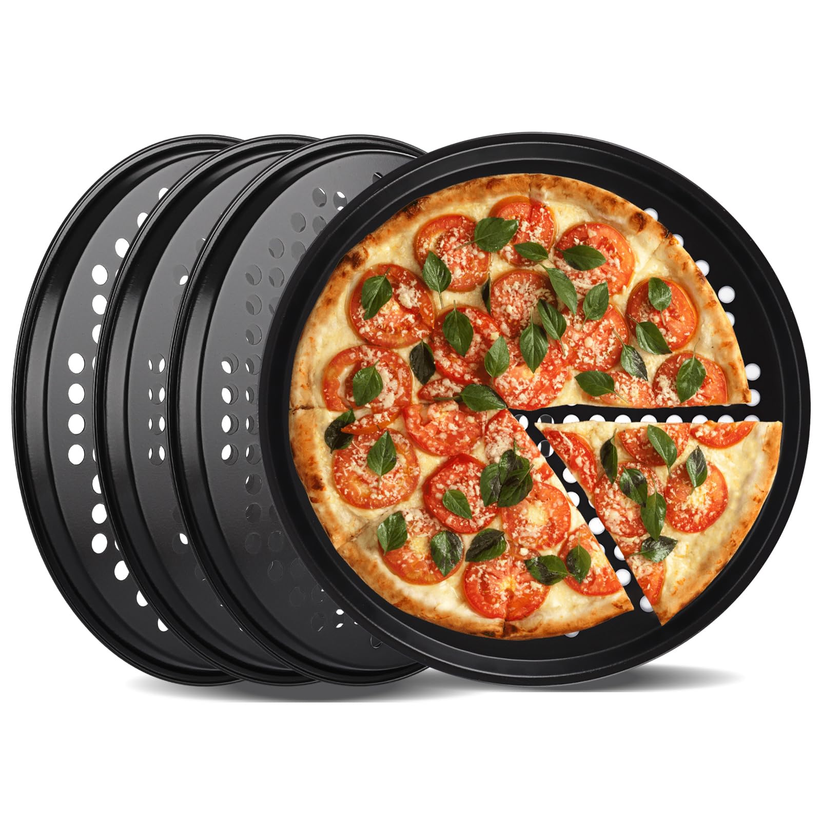 WOPPLXY 4 PCS Pizza Tray - 32cm Pizza Trays for Oven Non Stick - 13Inch Carbon Steel Pizza Baking Tray