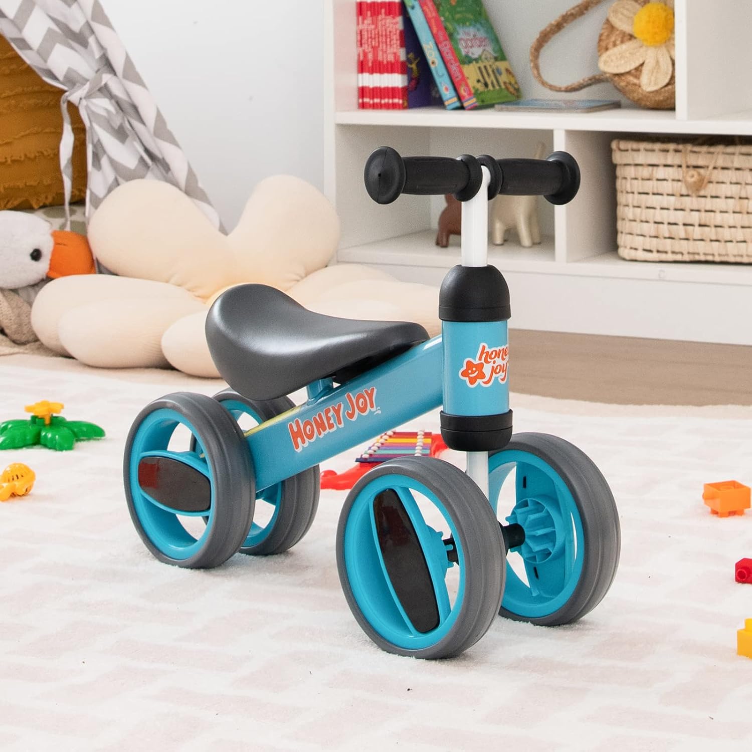 HONEY JOY Baby Balance Bike, Toddler Balance Bicycle for 12-24 Month, 4 Wheels Toddler First Bike, No Pedal Toddlers Walker Bike Riding Toy for 1 Year Old Boys Girls, First Birthday Gift