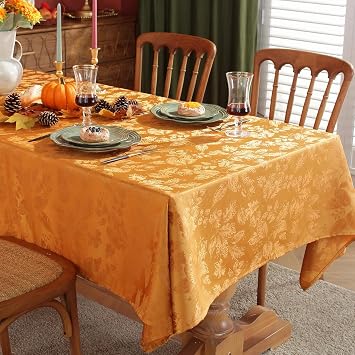SASTYBALE Fall Jacquard Tablecloth Rectangle 52 x 70 Inch, Amber