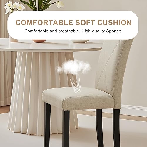 Miniatura 4 de VECELO Juego de 4 sillas de comedor tapizadas, tela moderna y patas de madera maciza y respaldo alto para cocinasala de estar, color beige
