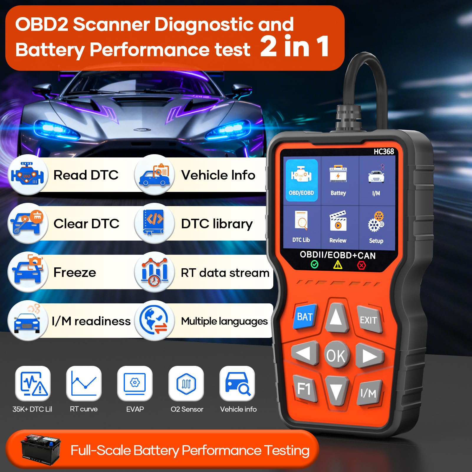 OBD2 Valise Diagnostic Français Auto Multimarque, Outils Diagnostics Système Moteur OBD-II Boitier EOBD Complet de Batterie Lecteur pour VW, Audi et Tous Les Véhicules OBD 2 dès 2003, Noir