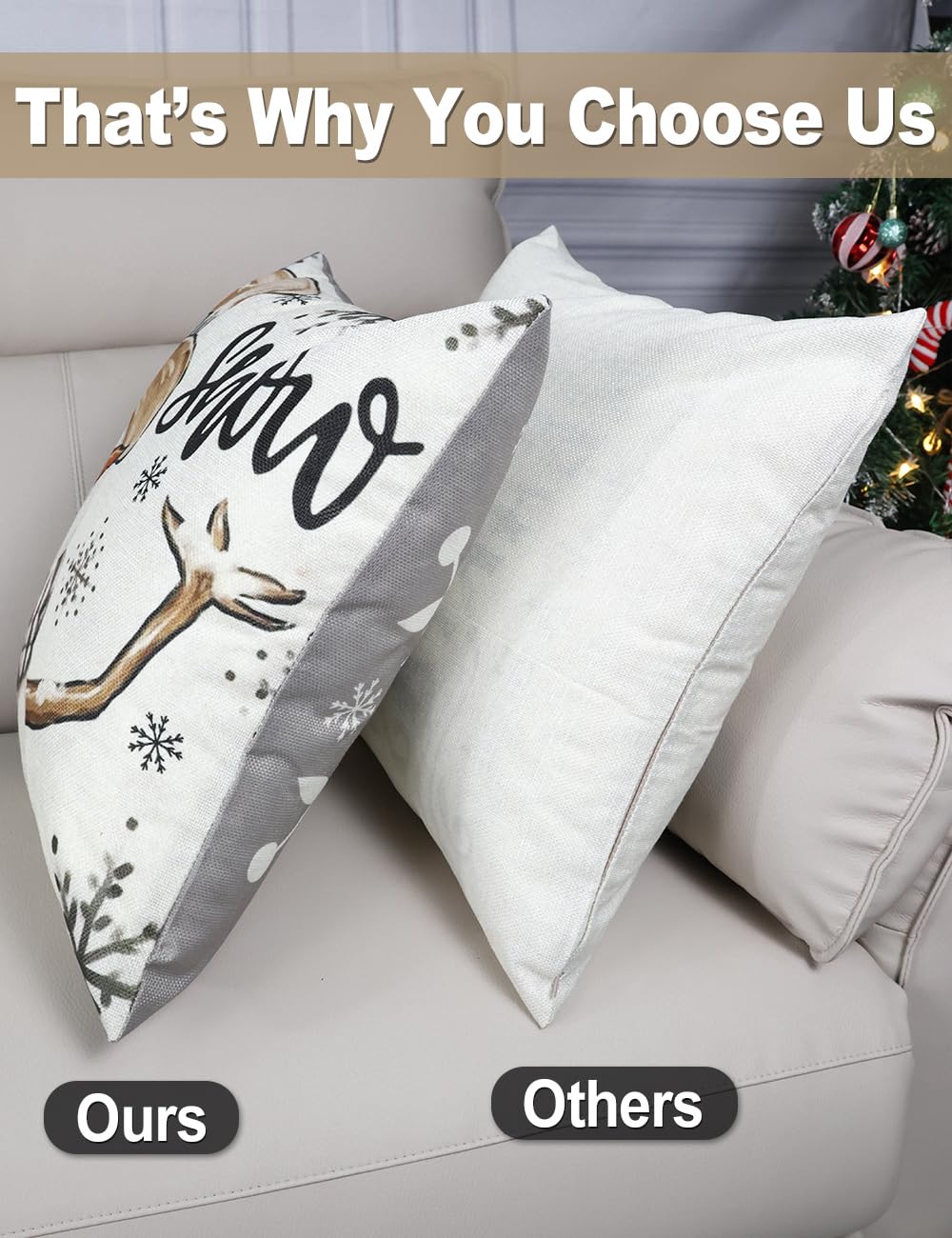 multiwins Juego de 4 fundas de almohada navideñas con estampado de doble cara de 16 x 16 pulgadas, con 8 bonitos patrones de decoración navideña, fundas de almohada perfectas para Navidad y decoración