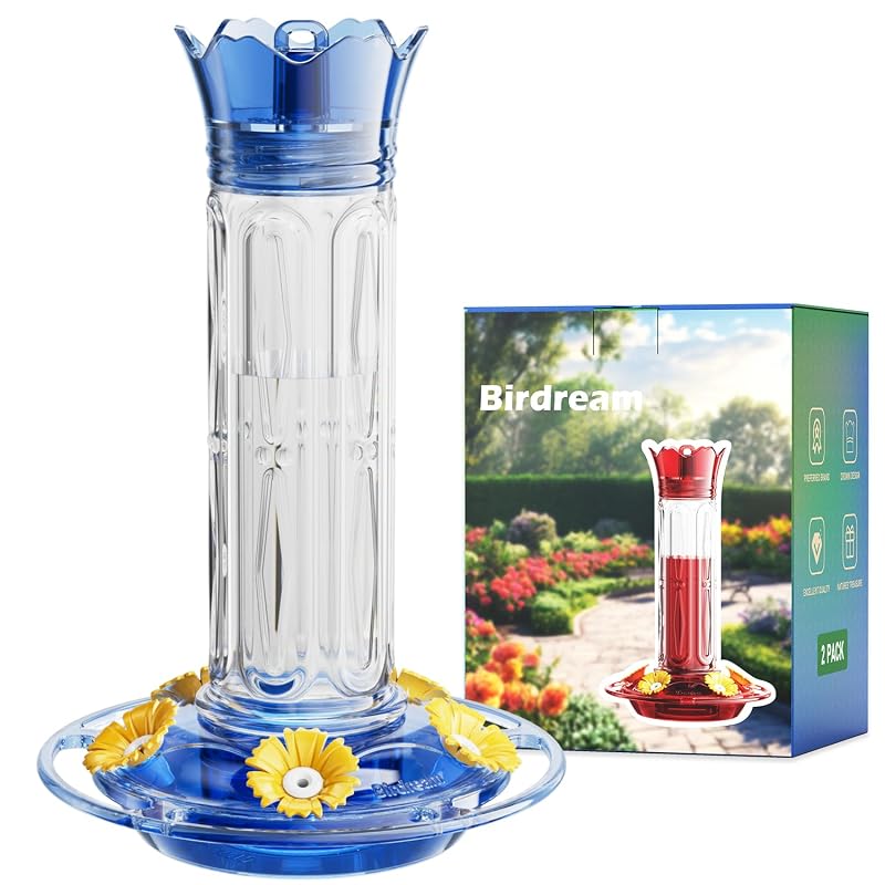 Comedouro para Beija-Flores Birdream de Plástico com 5 Portas, Proteção contra Abelhas e Fosso para Formigas, 300 mL Azul