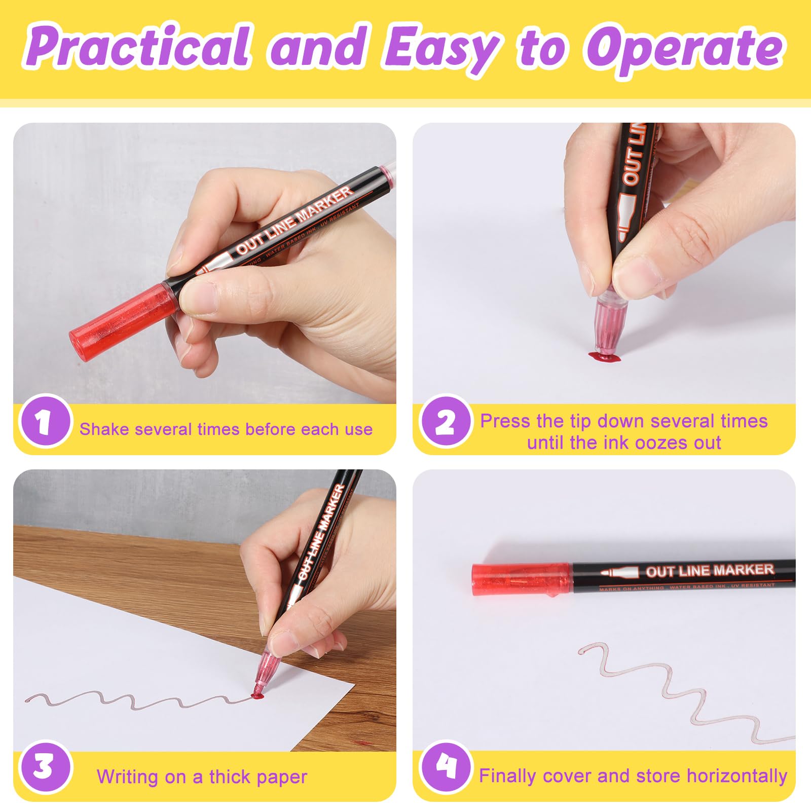 Tenceur 60 Pcs Outline Markers Shimmer Markers 10 Colors Double Line Glitter Self Outline Metallic Markers Squiggles Outline Pens for Christmas Card Drawing Scrapbook Greeting DIY Project Craft