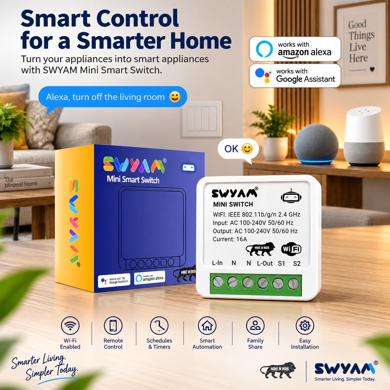 Mini WiFi Smart Switch - Alexa Compatible -4 Mini WiFi Smart Switch - Alexa Compatible -4