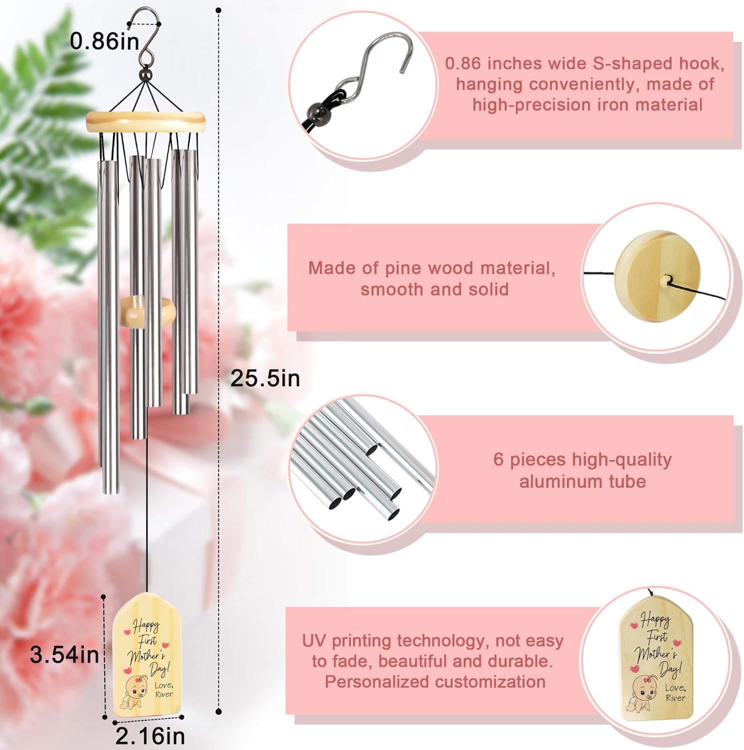 Mothers Day Wind Chimes, Happy First Mother's Day, Personalized First Mothers Day, New Mom Gifts for Mothers Day