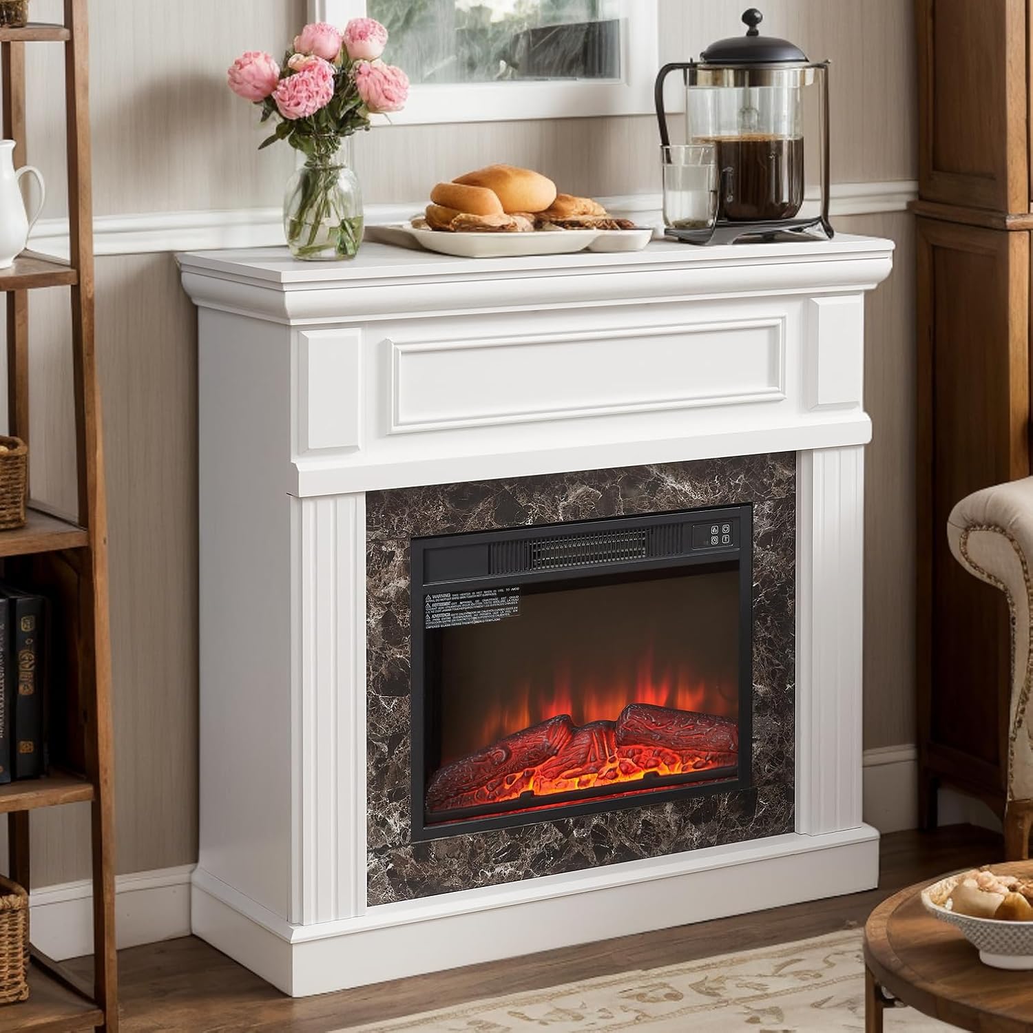 Calefactor Eléctrico con Chimenea 1400W, Efecto Llama 3D y Control Remoto