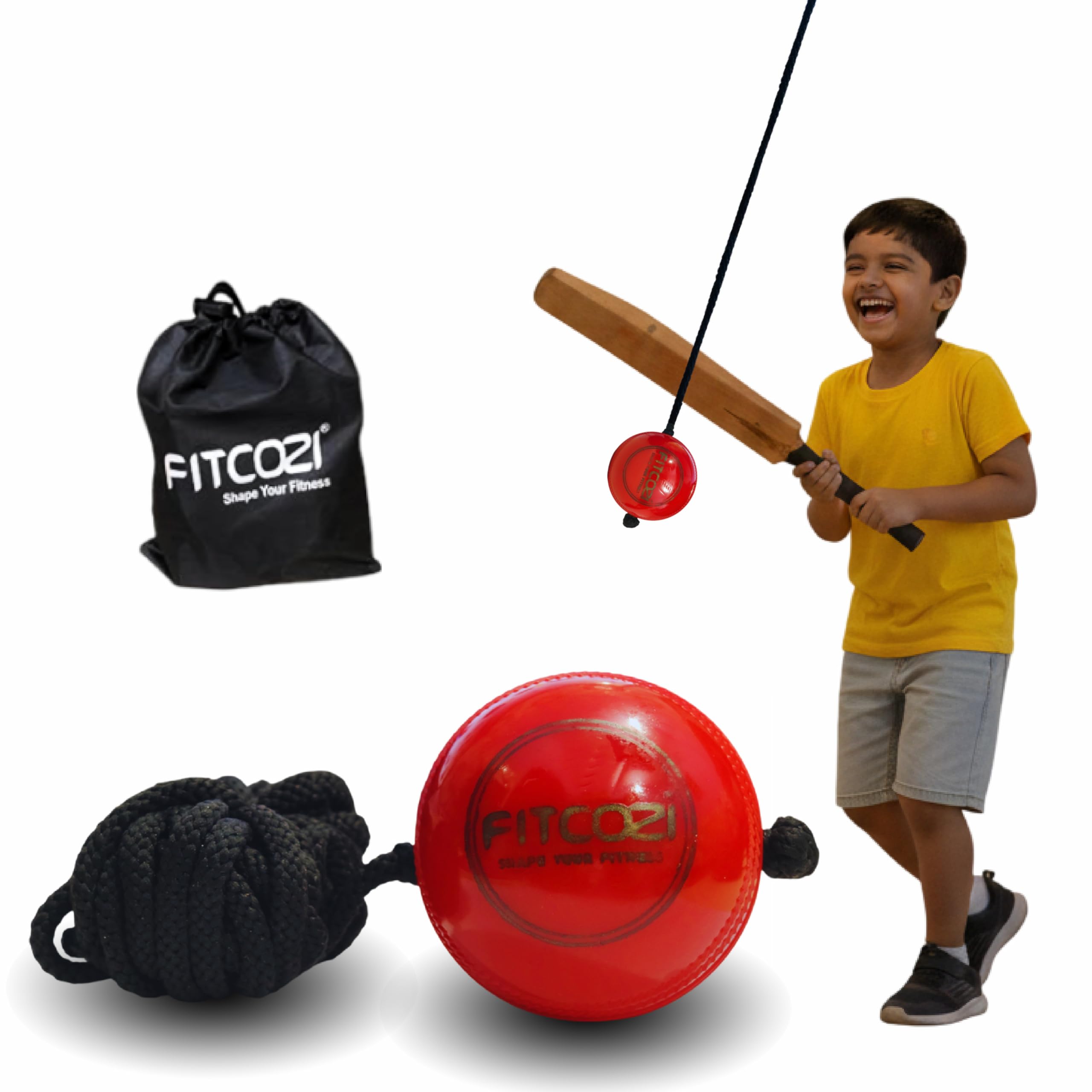 FITCOZI® Kids Cricket Shot Practice Hanging Ball with Rope & Carry Bag | Soft String & Knocking Cricket Training Ball for Children | Improves Timing & Hand-Eye Coordination (Pack of 1)-picture-28