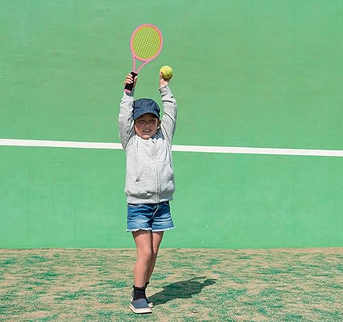 Miniatura 7 de Crefotu Juego de raquetas de tenis para niños pequeños, mango de esponja, incluye 6 bádminton, 1 pelota de tenis, bolsa y 2 pelotas, aumenta los