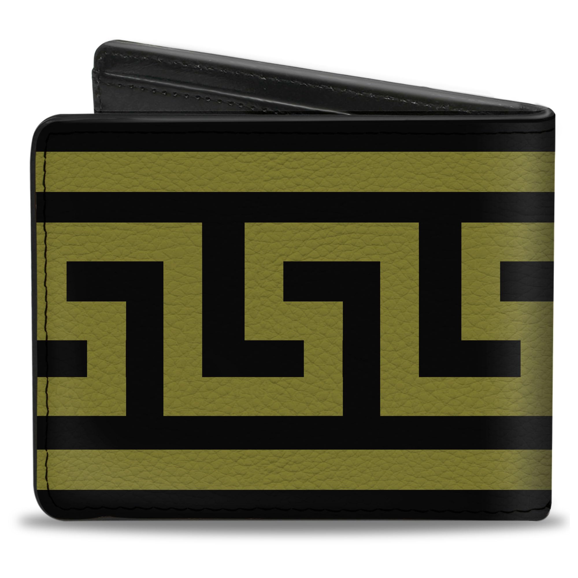 Buckle-Down Men's Wallet, Bifold, Greek Key Border Black Olive, Vegan Leather, 4.0