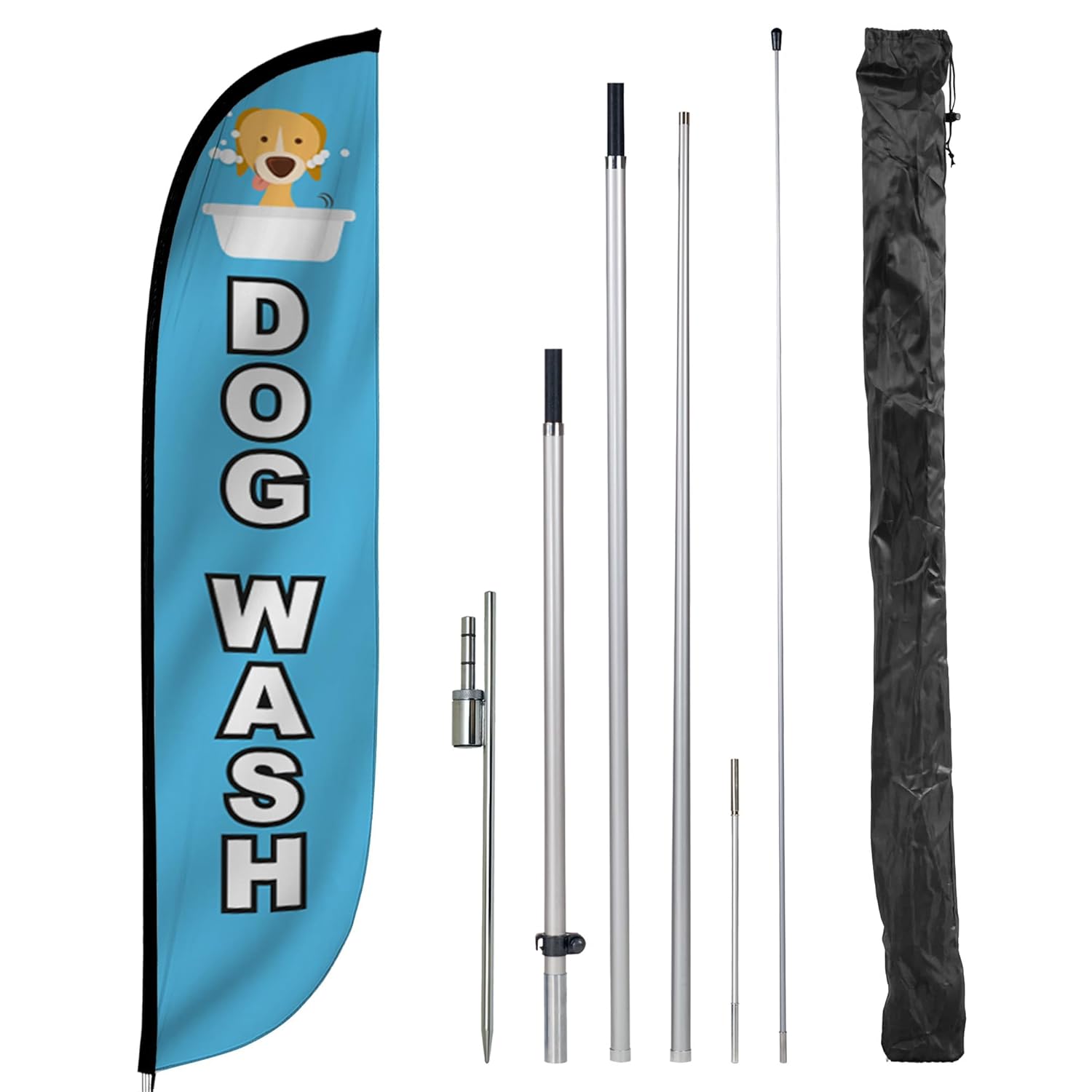 LookOurWay Feather Flag Pole Kit - 12 Feet Tall Advertising Flag Banner with Fiberglass Pole Kit and Ground Spike for Business Promotion - Pet Grooming Flags - Dog Wash (10M1200118)