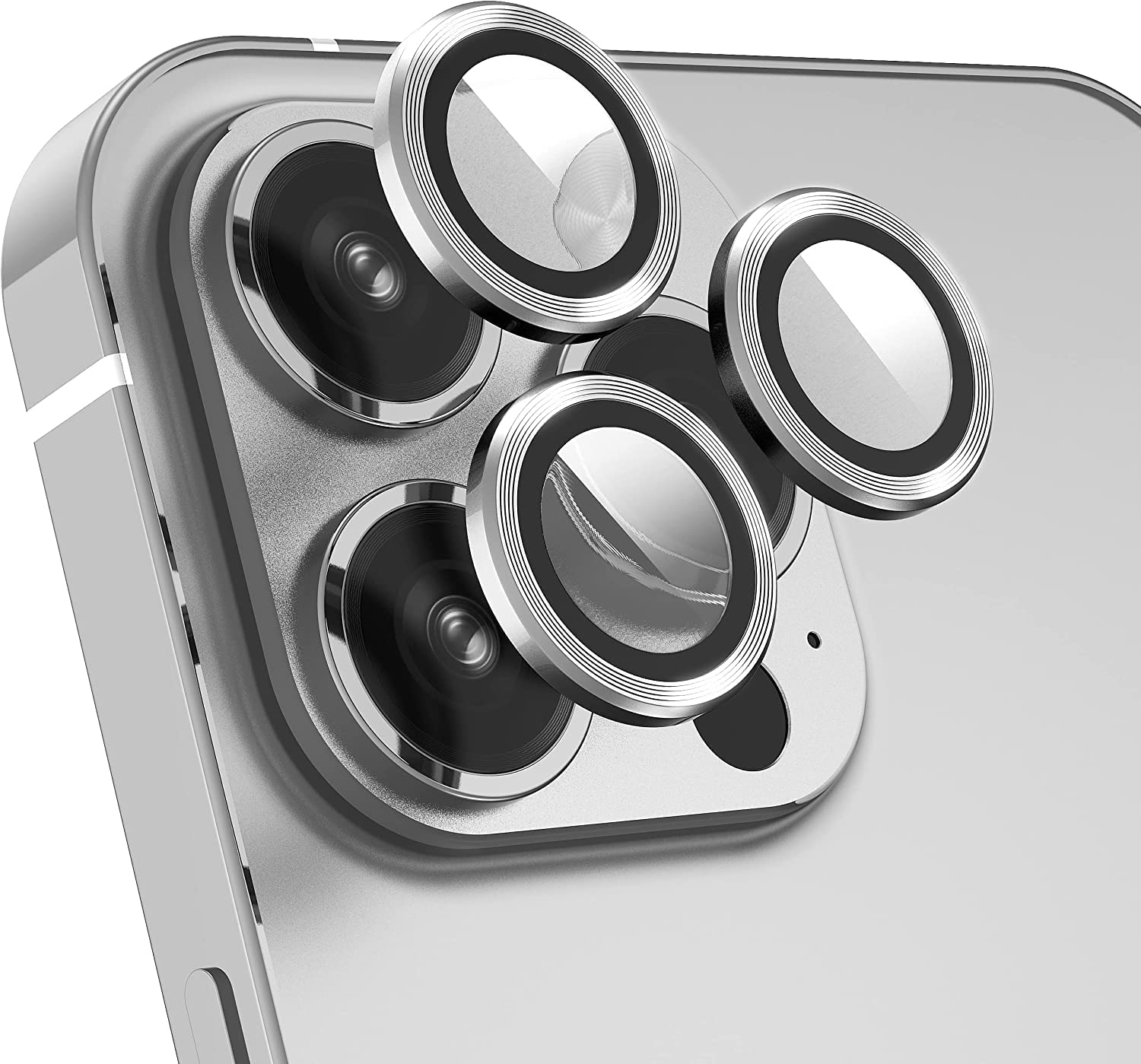 GadgeTEQ Camera Lens Protector Compatible iPhone 13 Pro Max [Set OF 3] Camera Protector High Definition Anti-Scratch Full Coverage Metal Ring Ultra-Thin (Silver)