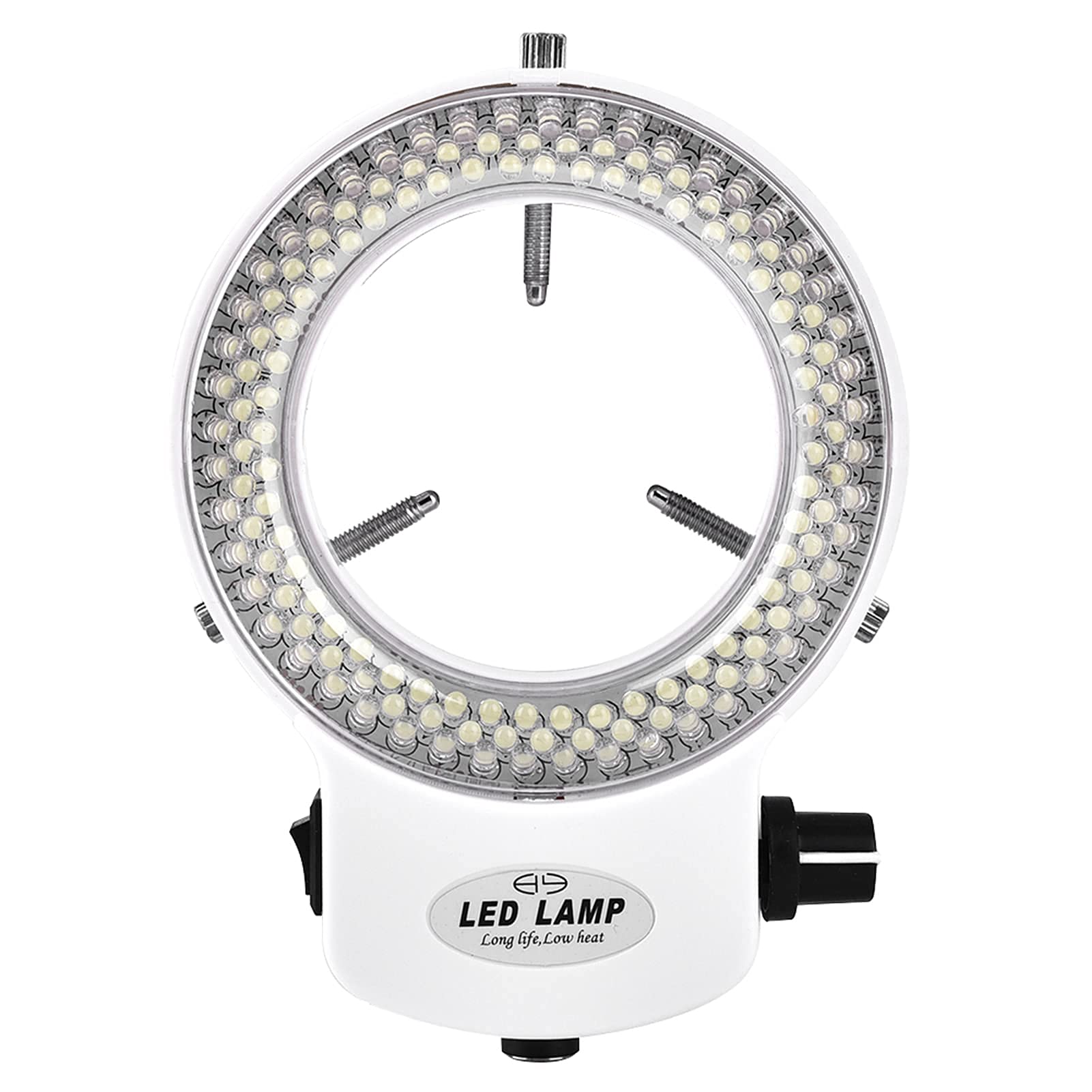 144 Microscopios de Fuente de Luz de Anillo LED Microscopios Estéreo Brillo Lámpara de Anillo Ajustable para Cámara de Microscopio Accesorios Industriales con Adaptador (White-Enchufe de la UE)